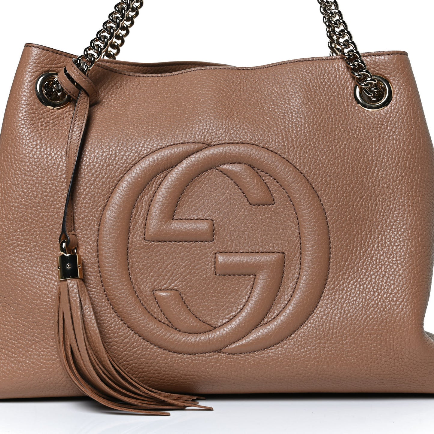Pebbled Calfskin Medium Soho Chain Shoulder Bag Camelia