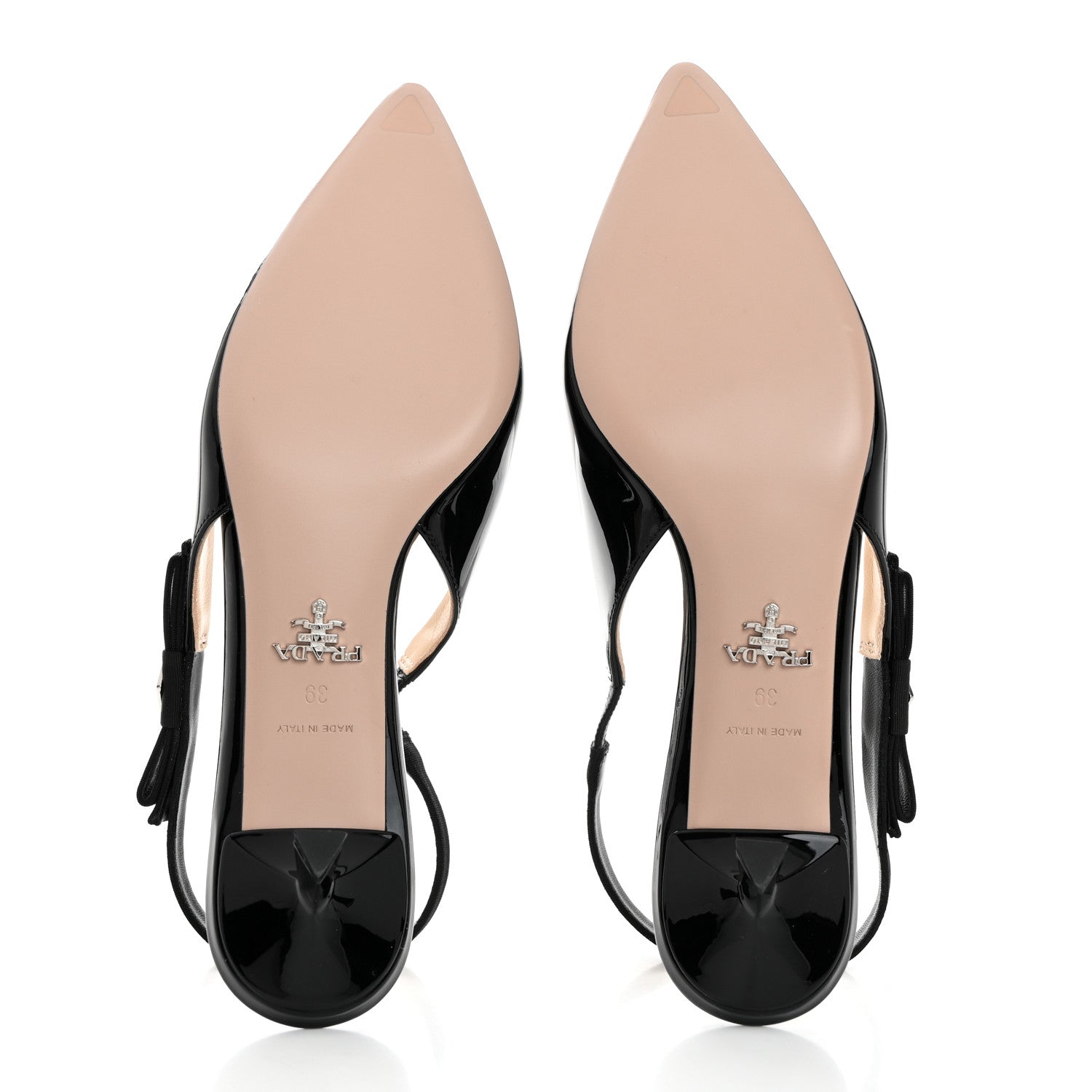 Prada Vernice Metal Triangle Logo Pointed Toe 55mm Slingback Pumps 39 Black 5 of 8