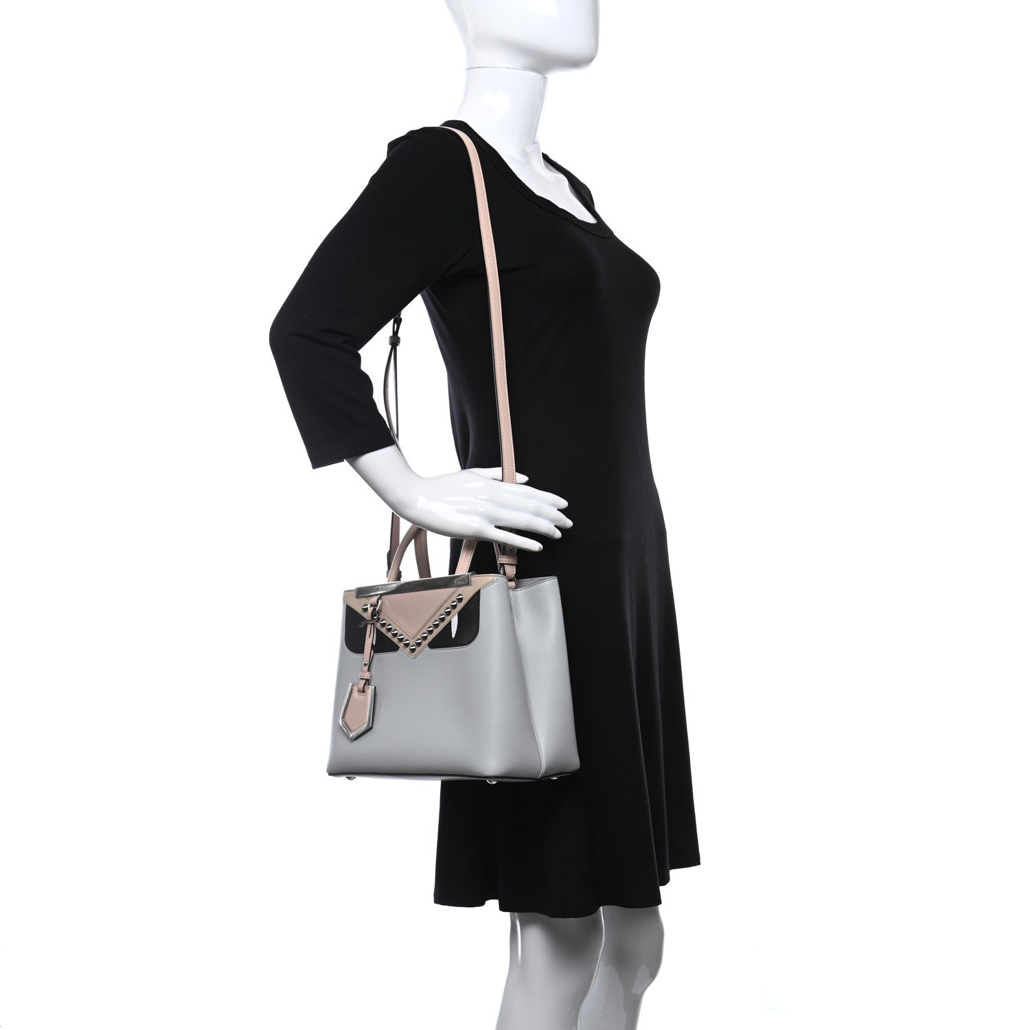 Fendi Vitello Cruise Monster Studded Petite 2Jours Tote Grigio Perla Amido Multicolor 2 of 9
