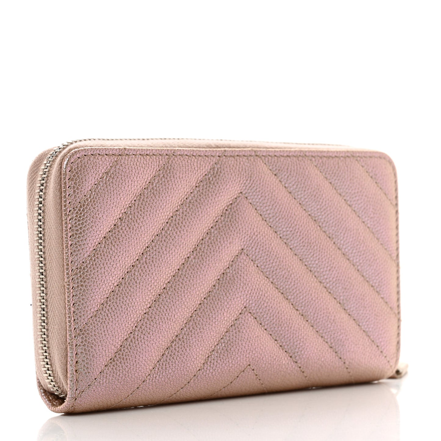 Iridescent Caviar Chevron Quilted Medium Zip Around Wallet Light Gold
