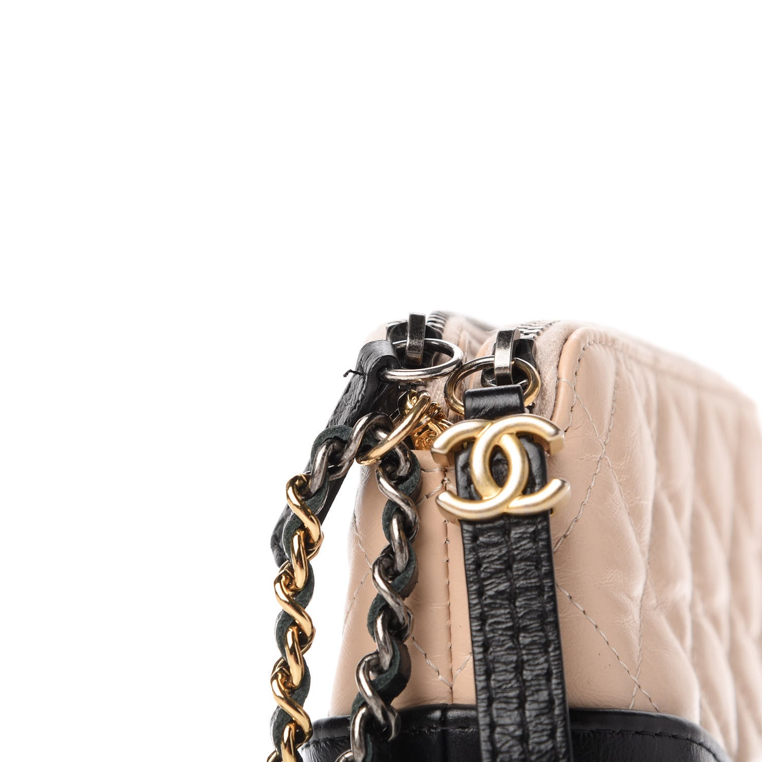 Chanel Aged Calfskin Quilted Small Gabrielle Clutch With Chain Beige Black 13 of 13