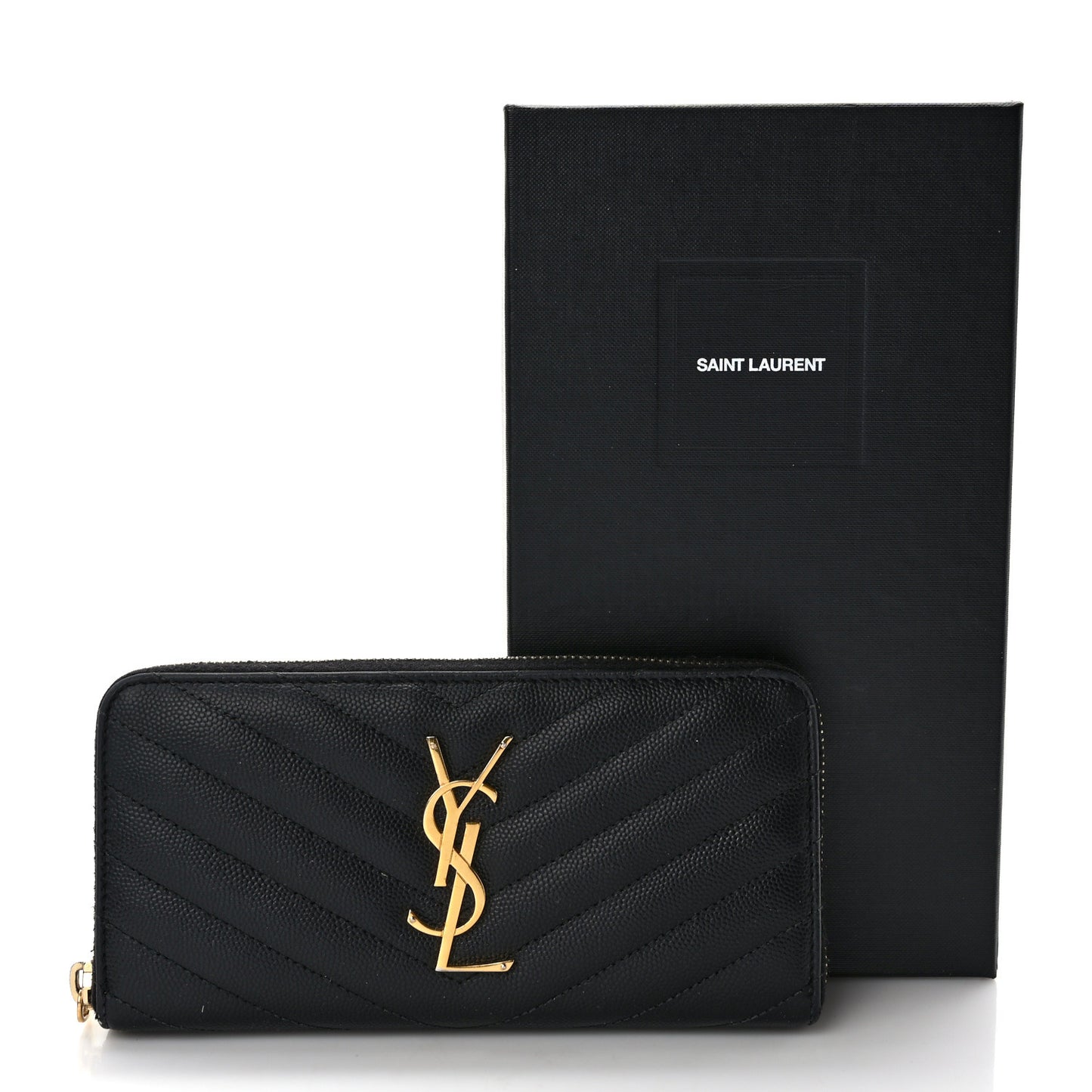 Grain De Poudre Matelasse Chevron Monogram Zip Around Wallet Black