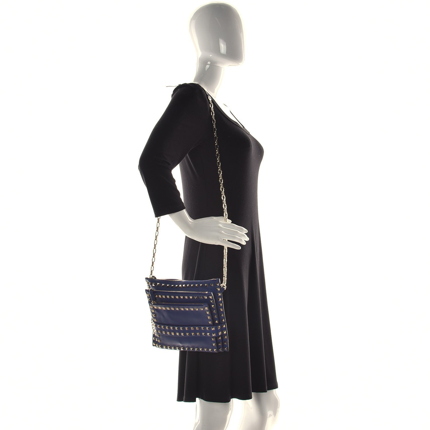 Valentino Garavani Vitello Rockstud Triple Zip Crossbody Bag Blue Delft 2 of 8