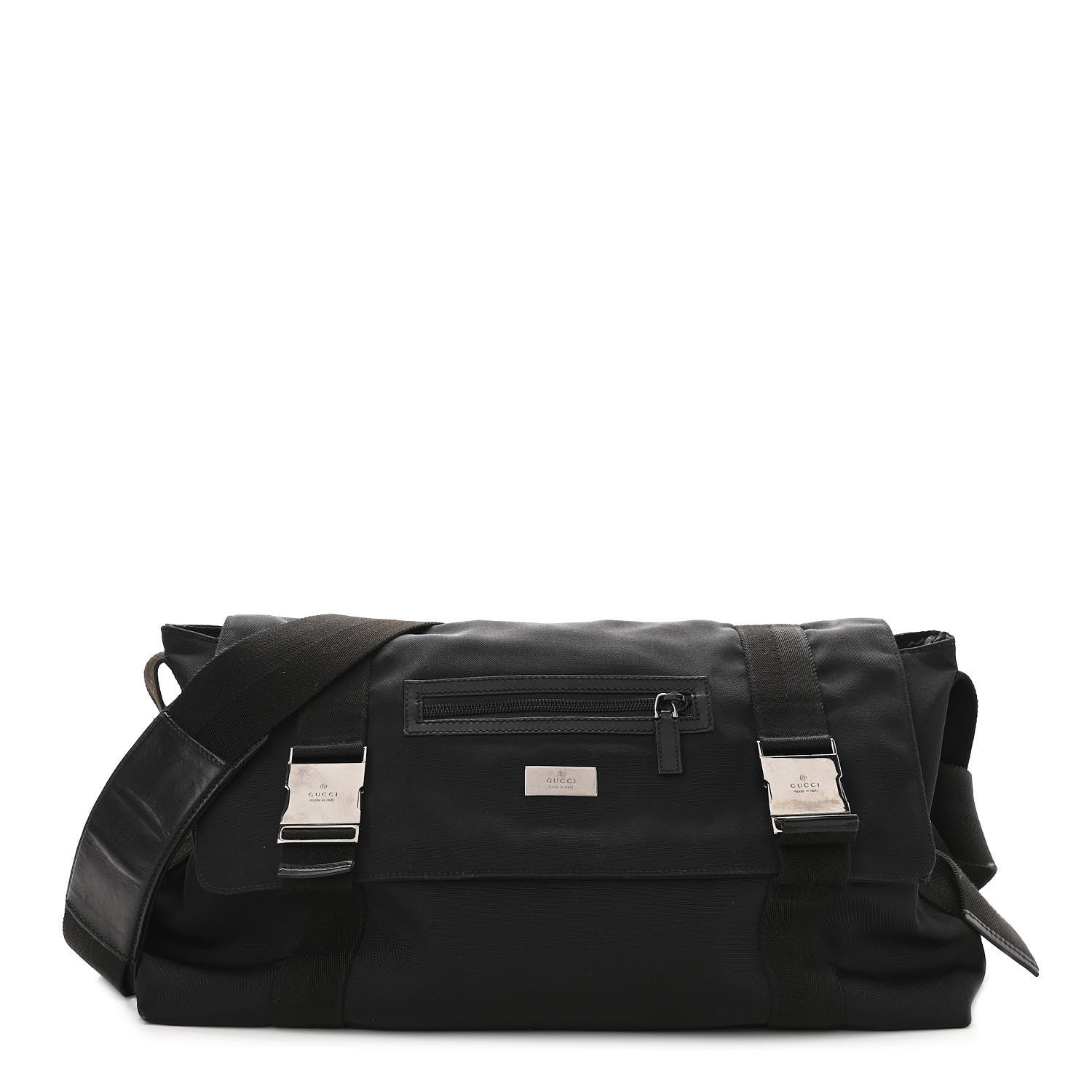 Gucci Canvas Double Buckle Flap Messenger Bag Black 1 of 11