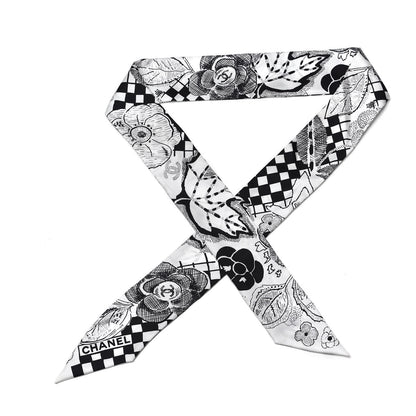 Chanel Silk CC Camellia Scarf Black White 1 of 4