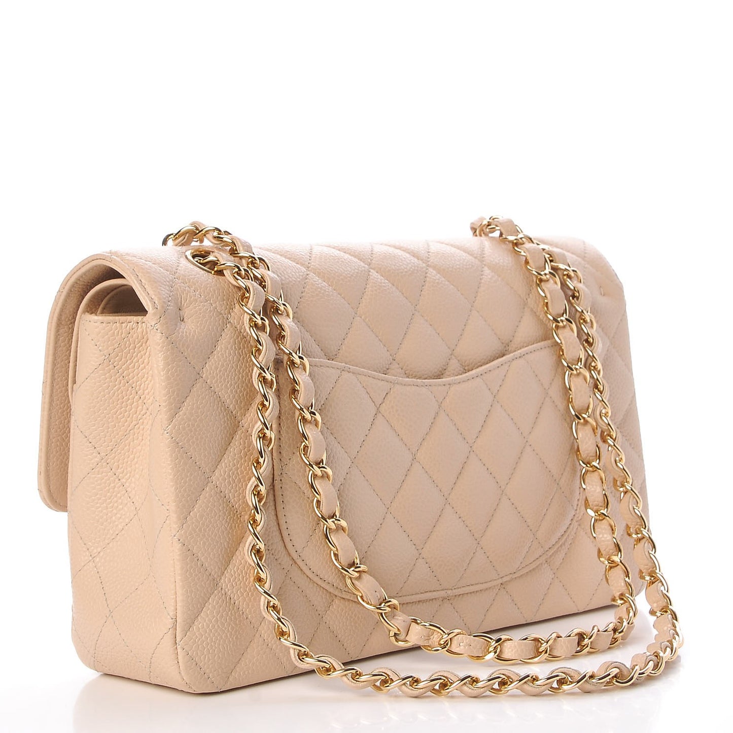 Caviar Quilted Medium Double Flap Beige Clair