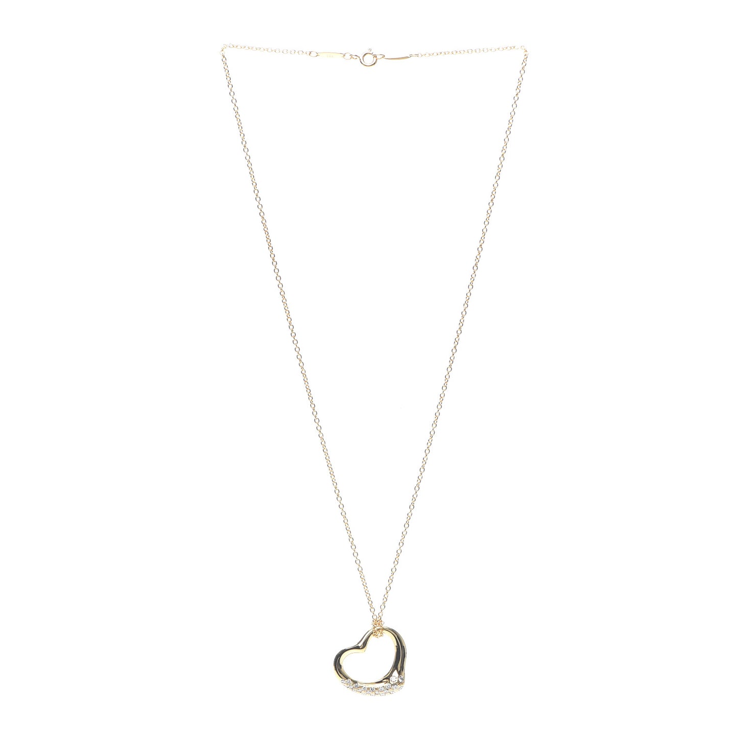 18K Yellow Gold Diamond 22mm Elsa Peretti Open Heart Pendant Necklace