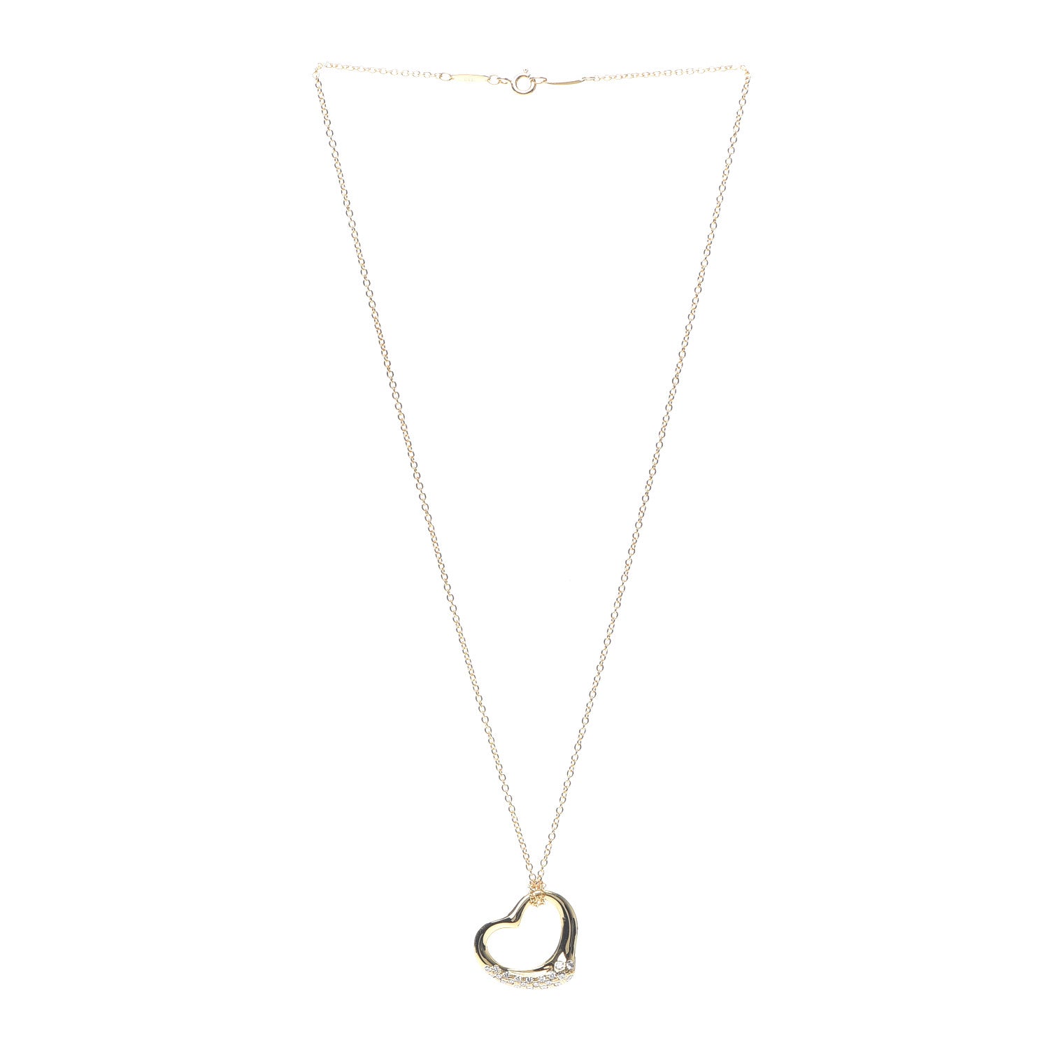 Tiffany 18K Yellow Gold Diamond 22mm Elsa Peretti Open Heart Pendant Necklace 3 of 6