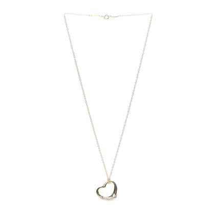 Tiffany 18K Yellow Gold Diamond 22mm Elsa Peretti Open Heart Pendant Necklace 3 of 6