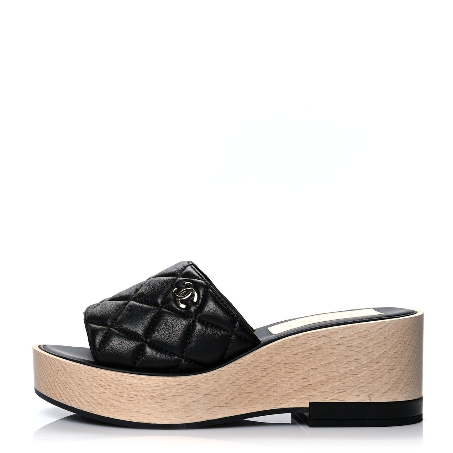 Lambskin Quilted CC Wedge Sandals 38 Black