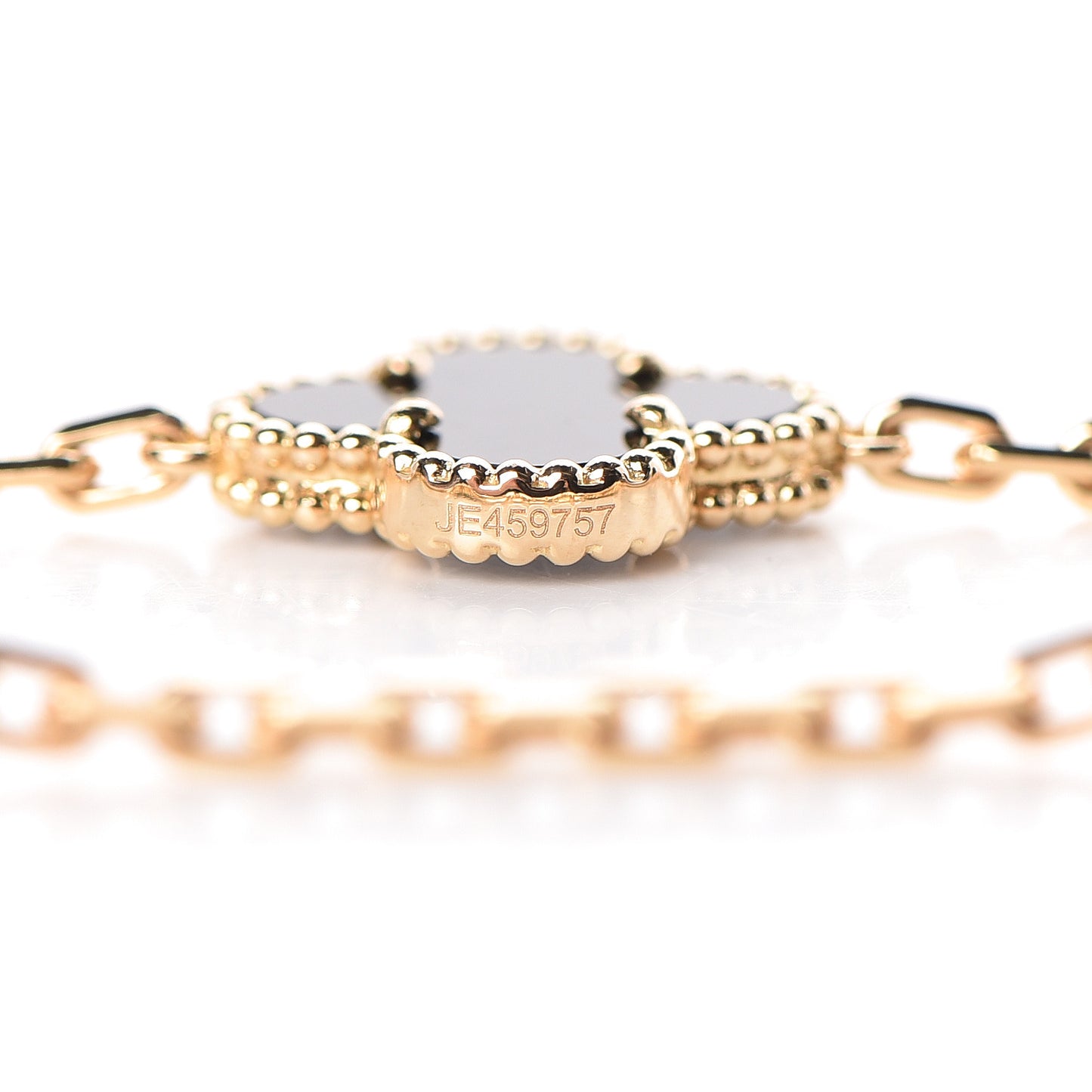 18K Yellow Gold Black Onyx 10 Motifs Vintage Alhambra Necklace