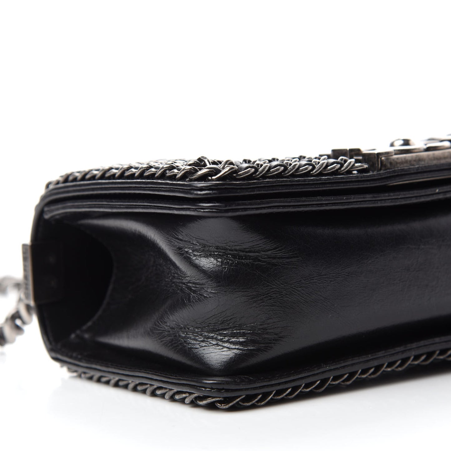 Glazed Calfskin Quilted Small Boy Chained Flap Black