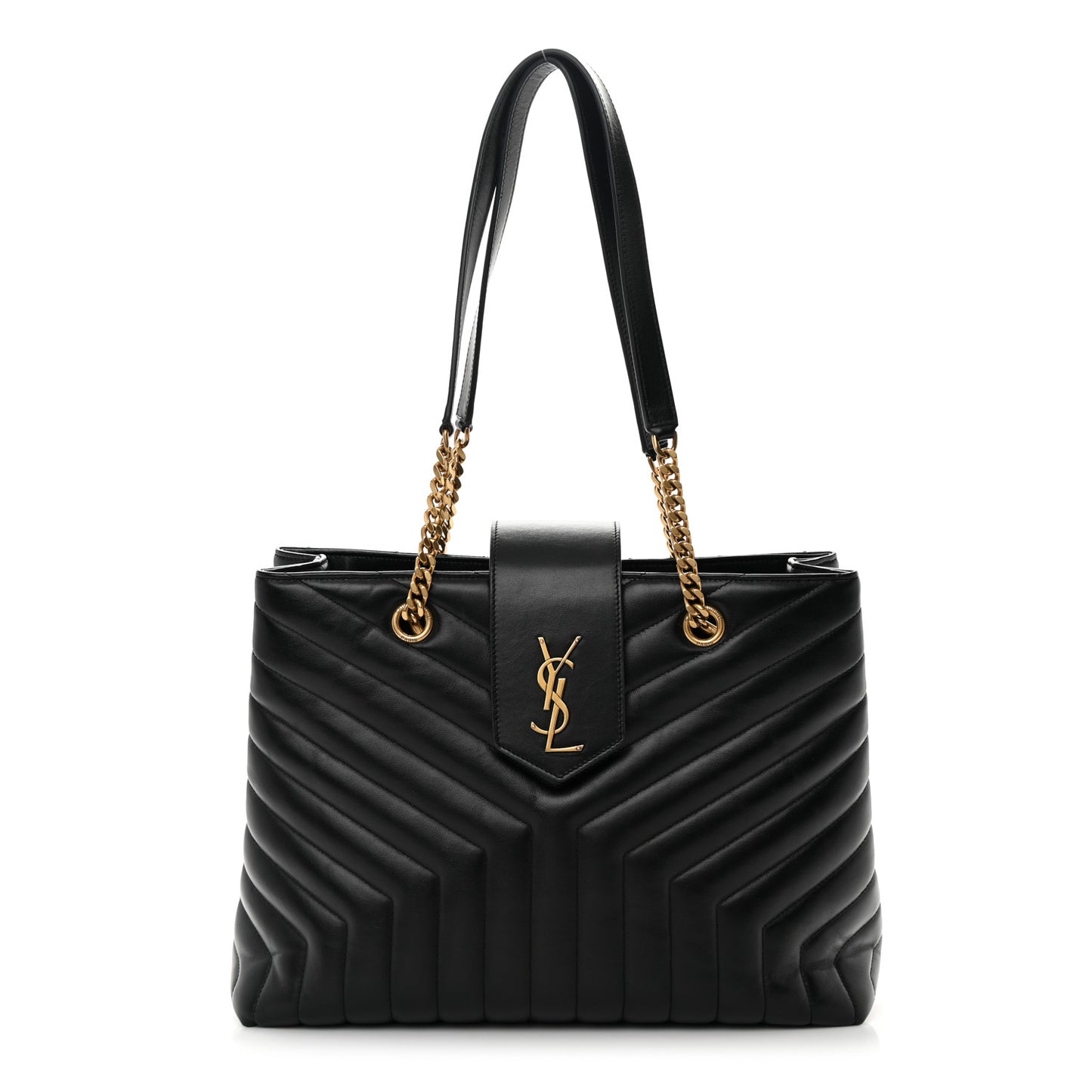 Calfskin Y Quilted Monogram Large Loulou Shopper Black