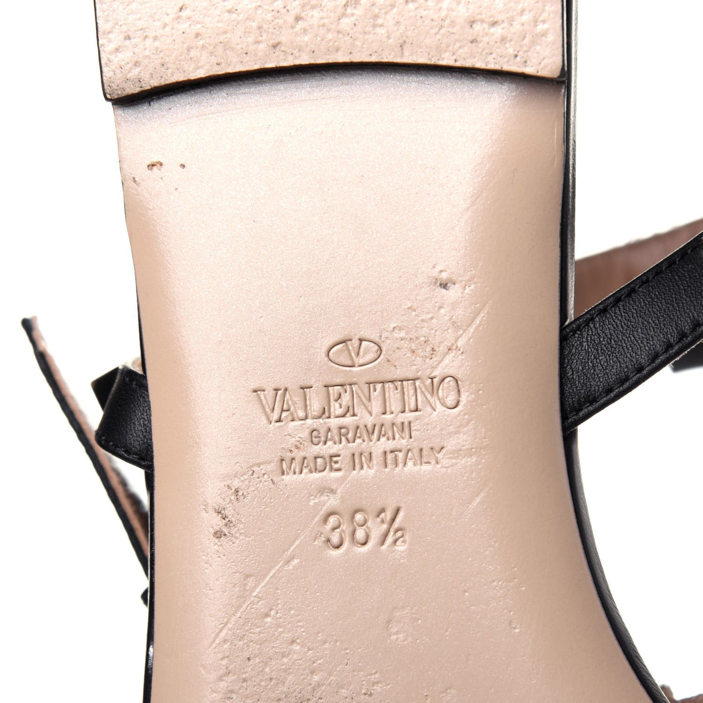 Nappa Rockstud Ankle Strap Flat Thong Sandals 38.5 Black
