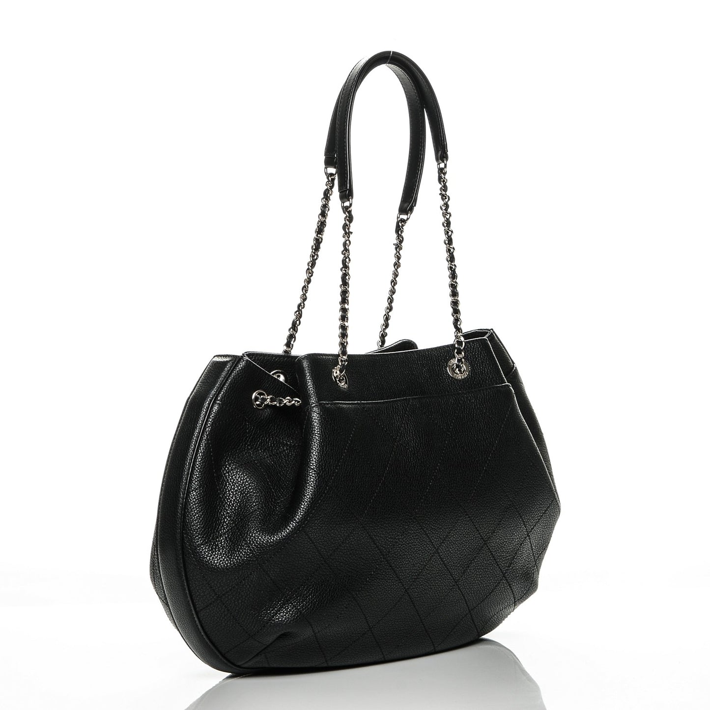 Grained Calfskin Stitched Accordion Shoulder Bag Black