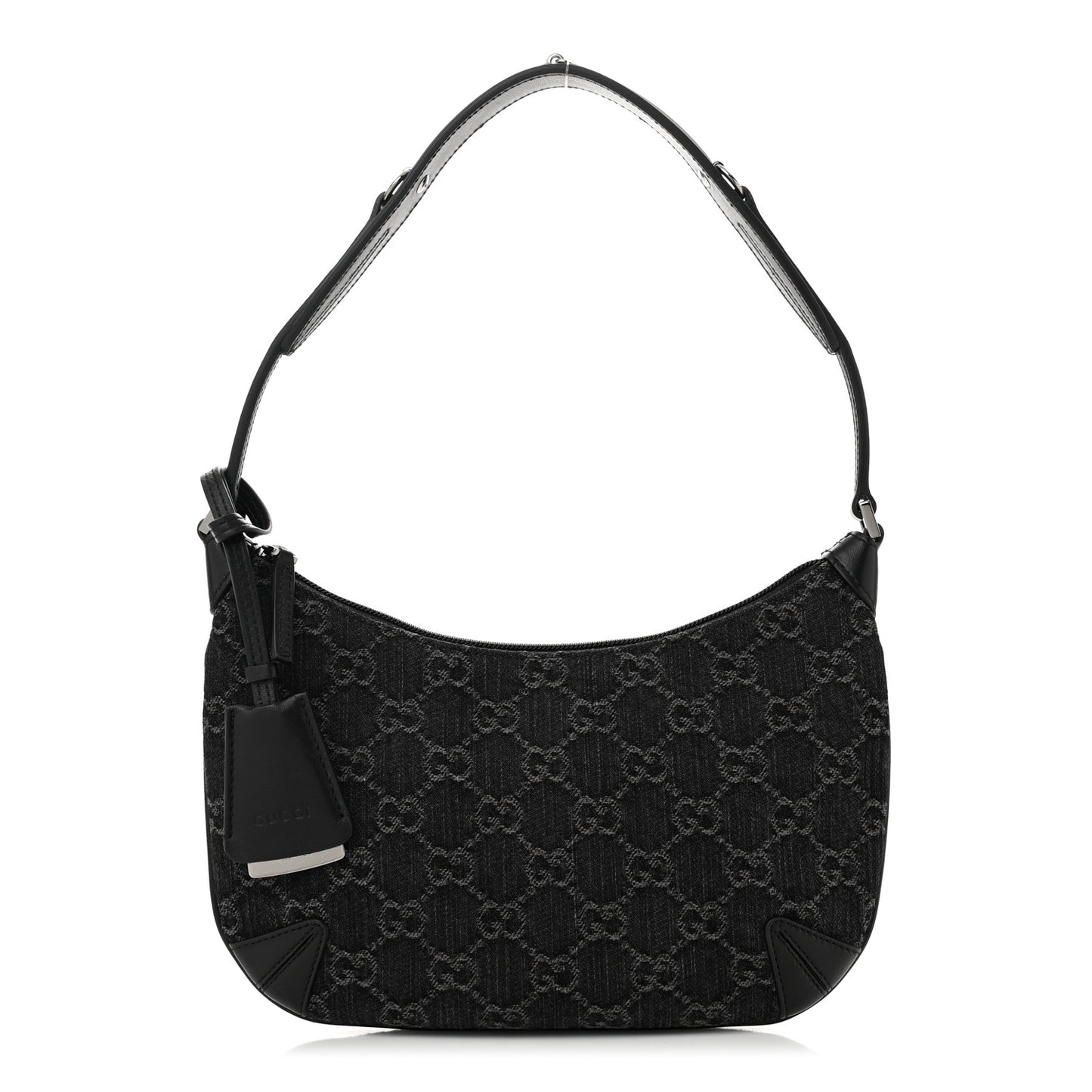 Jacquard Black Denim GG Monogram Horsebit Slim Small Shoulder Bag Black Grey
