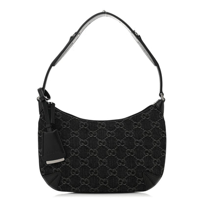 Gucci Jacquard Black Denim GG Monogram Horsebit Slim Small Shoulder Bag Black Grey 1 of 9