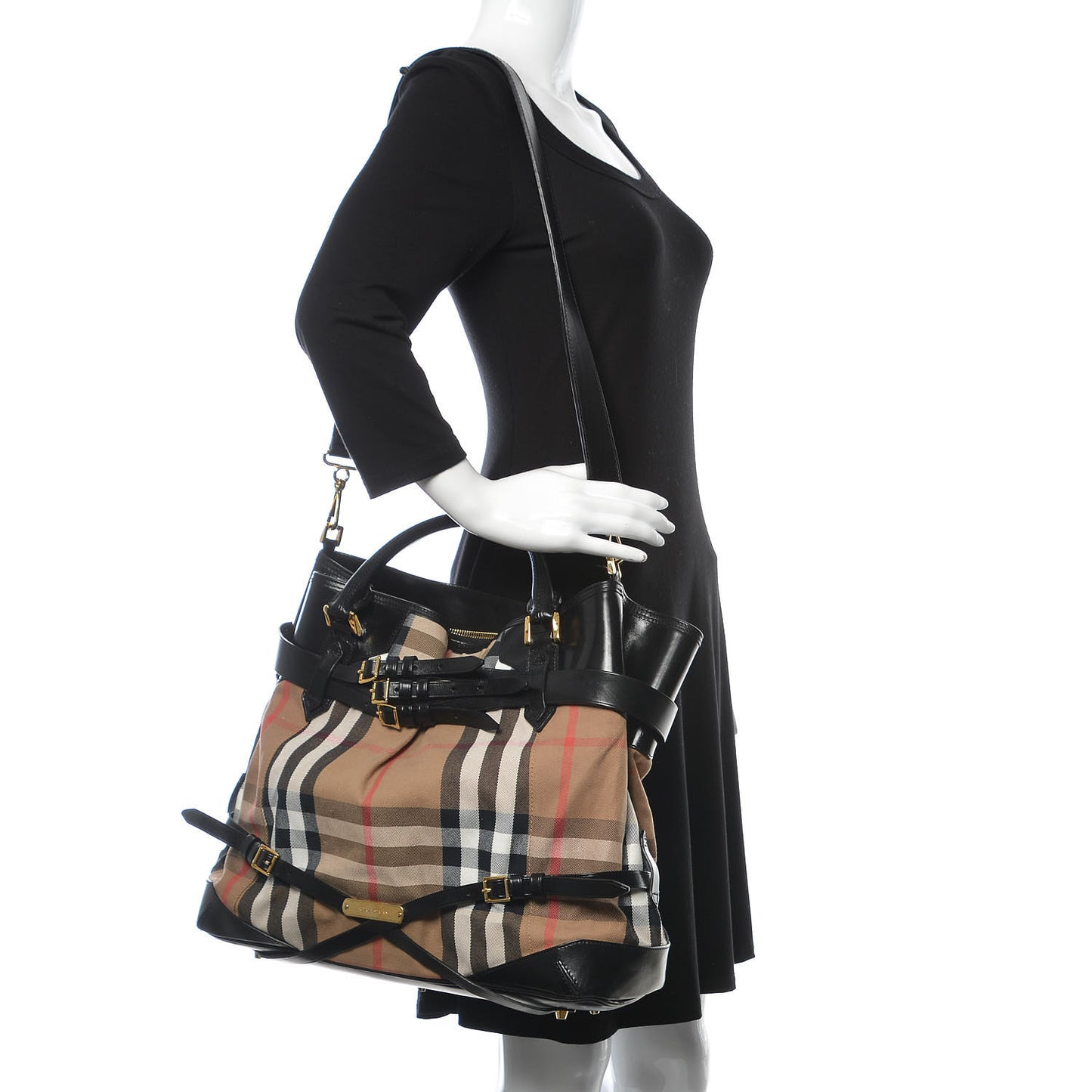 House Check Bridle Calfskin Large Lynher Tote Black