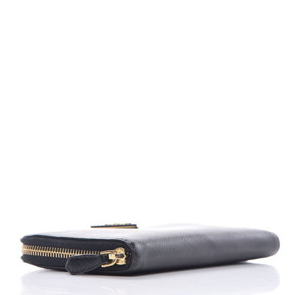 Prada Saffiano Triangle Zip Around Wallet Black 4 of 7