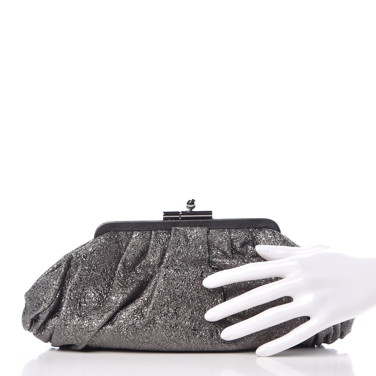 Metallic Crackled Calfskin Monte Carlo Clutch Dark Silver
