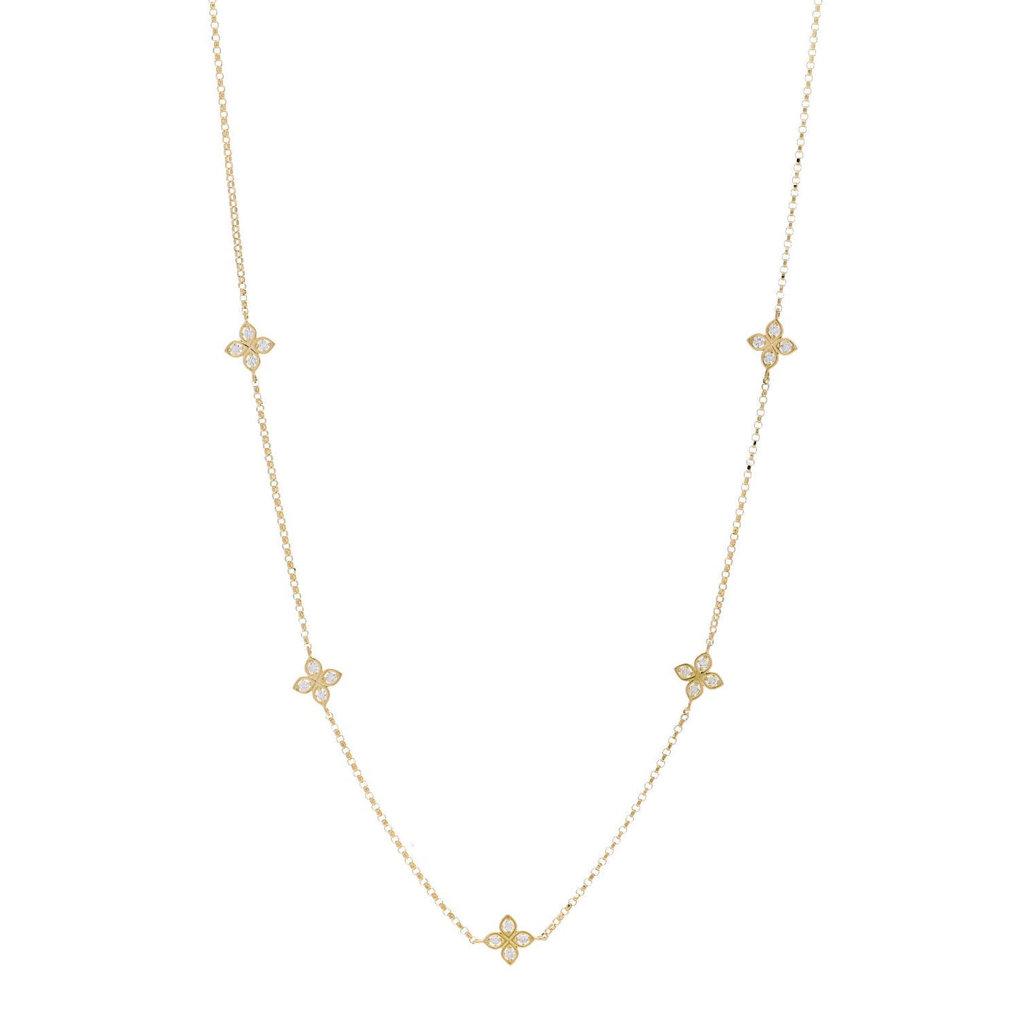 18K Yellow Gold Diamond By the Inch Five Station Flower Necklace