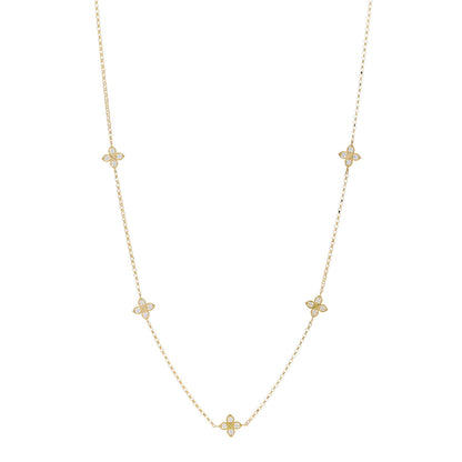 Roberto Coin 18K Yellow Gold Diamond By the Inch Five Station Flower Necklace 1 of 5