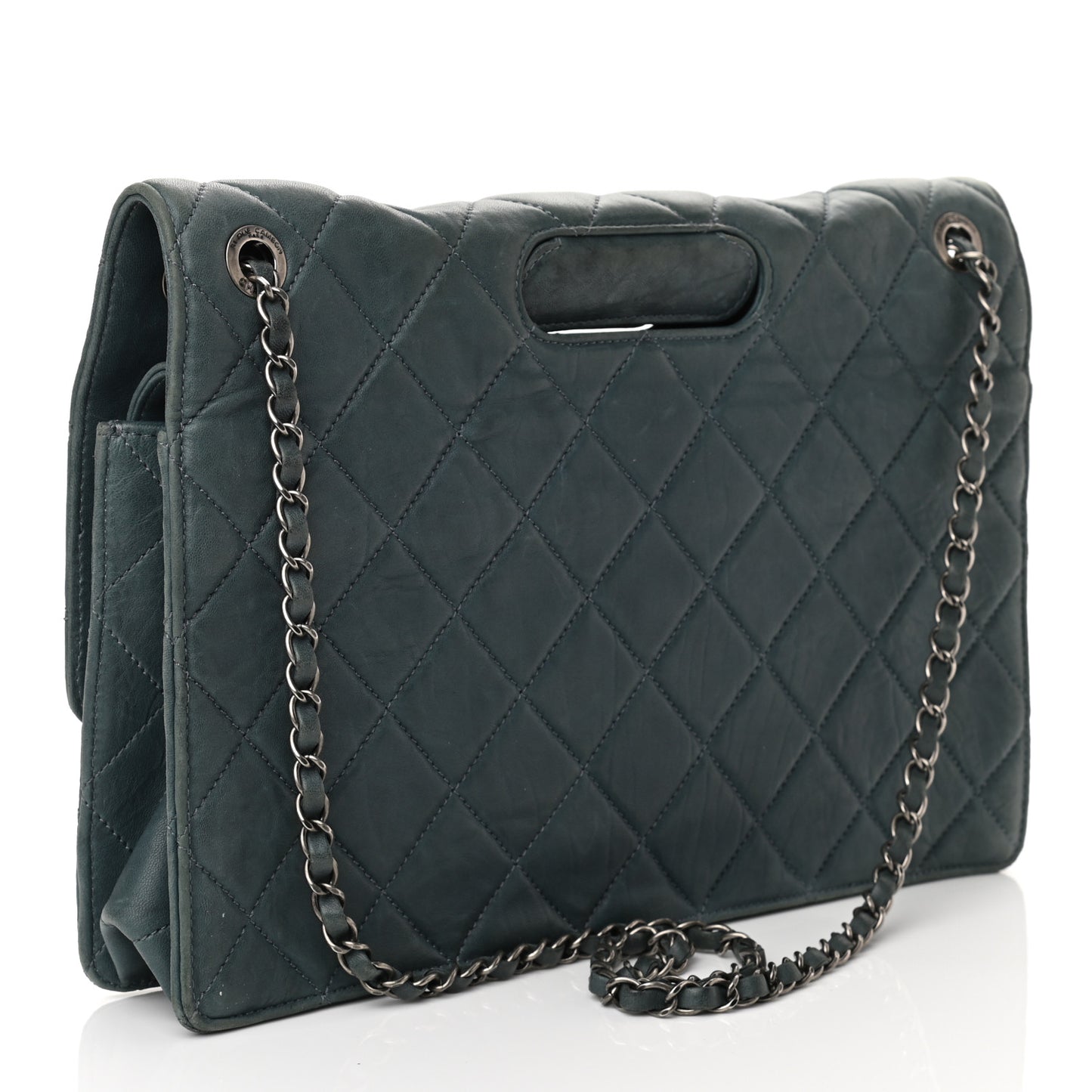 Washed Lambskin Quilted Maxi Take Away Flap Turquoise