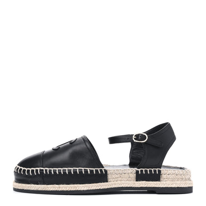 Chanel Lambskin CC Ankle Strap Espadrilles 38 Black 1 of 9