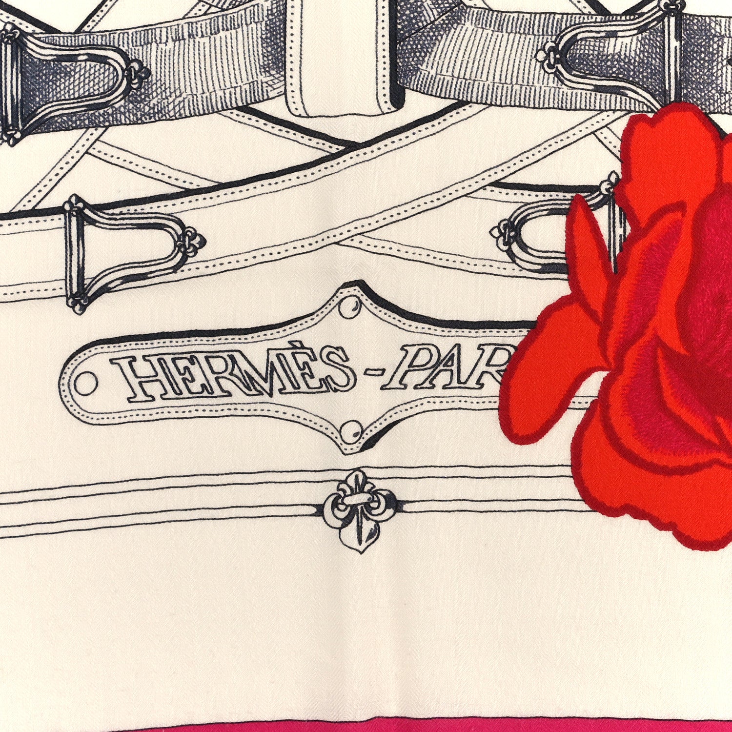 Hermes Cashmere Silk Cavalcadour Shawl 140 White Rouge Fuchsia 2 of 4