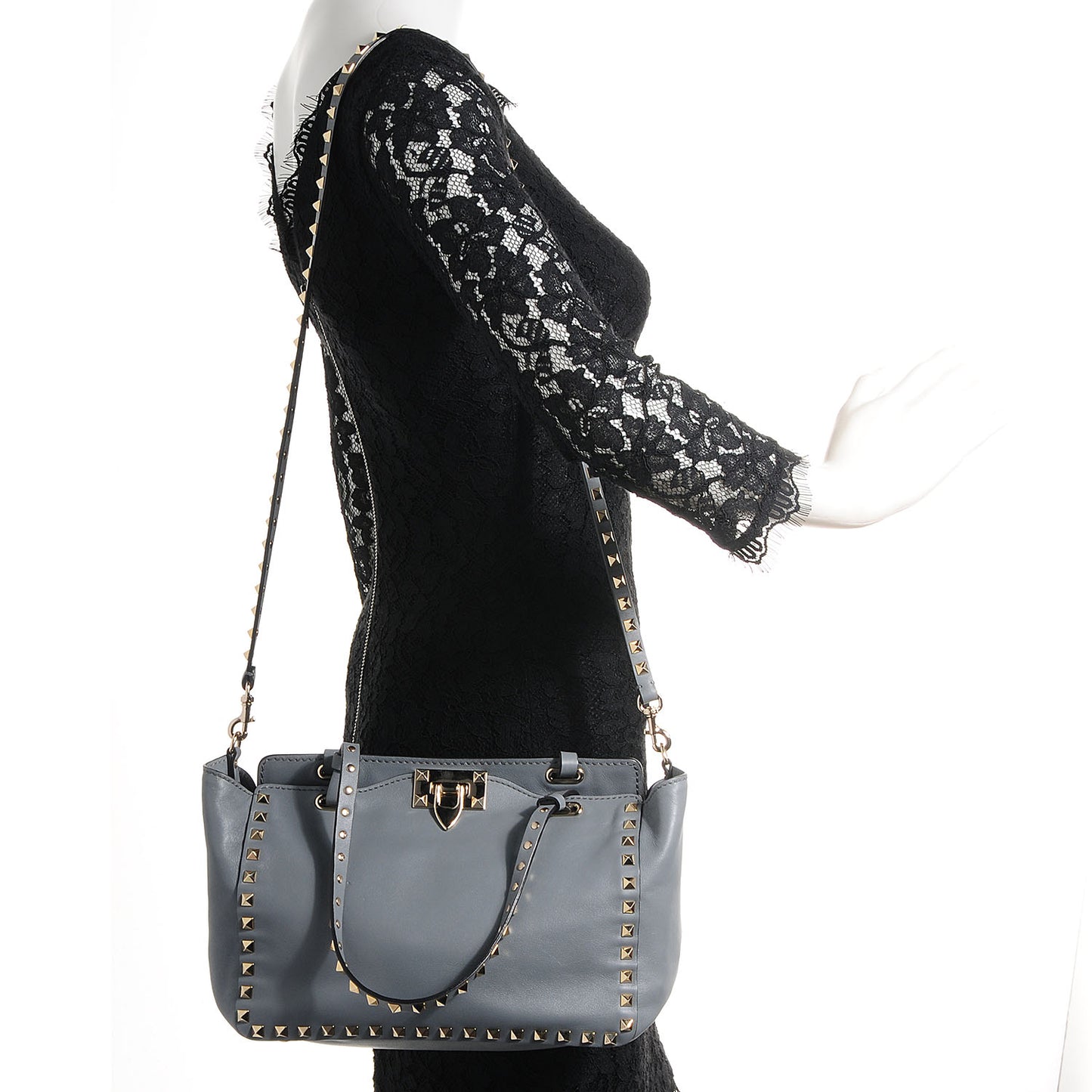 Vitello Small Rockstud Tote Grey