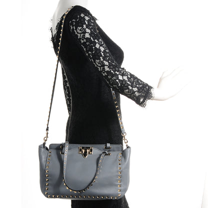 Valentino Garavani Vitello Small Rockstud Tote Grey 2 of 8