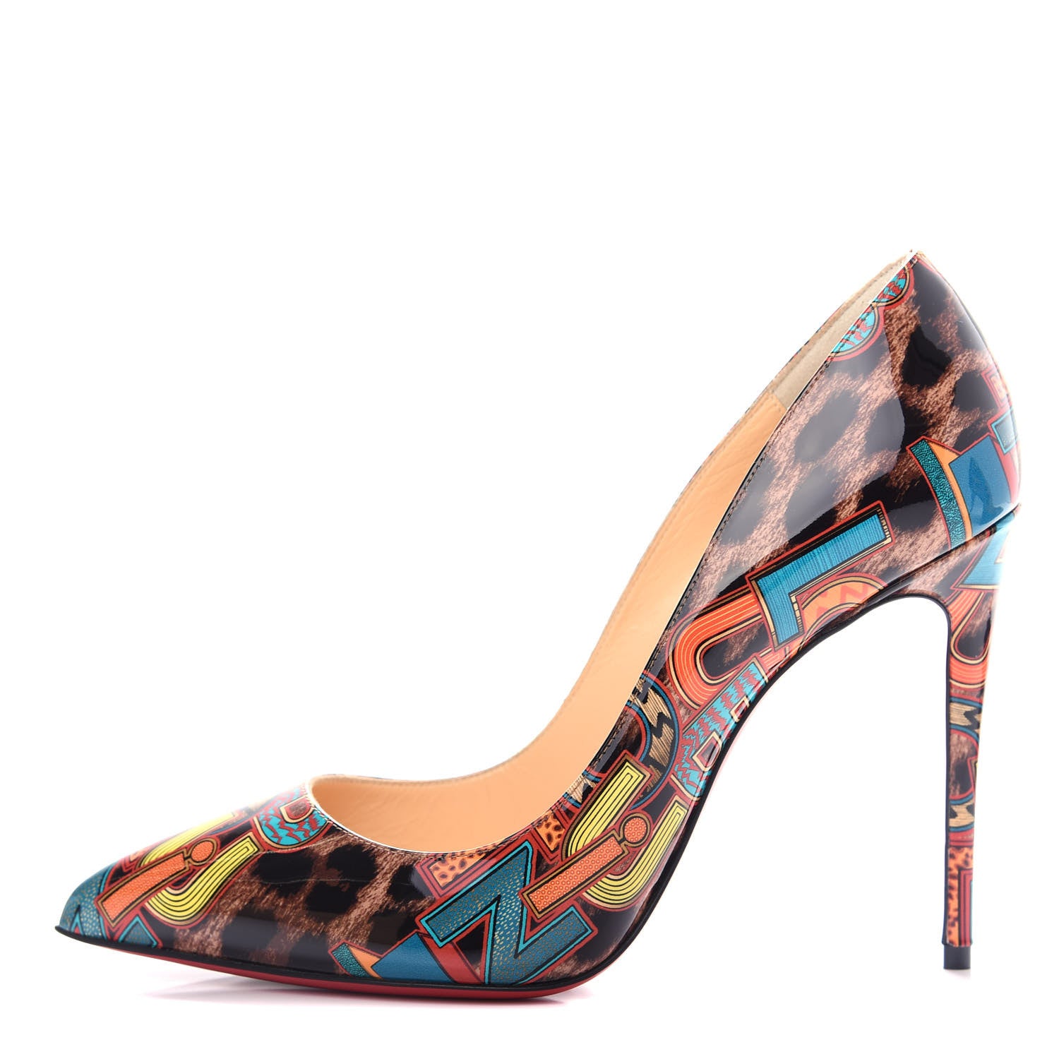 Christian Louboutin Patent Leopard Logo Print Pigalle Follies 100 Pumps 36.5 Multi 1 of 10