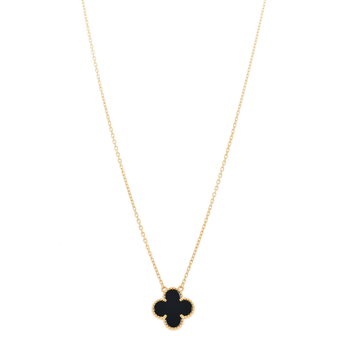 VAN CLEEF &amp; ARPELS 18K Yellow Gold Black Onyx Vintage Alhambra Pendant Necklace