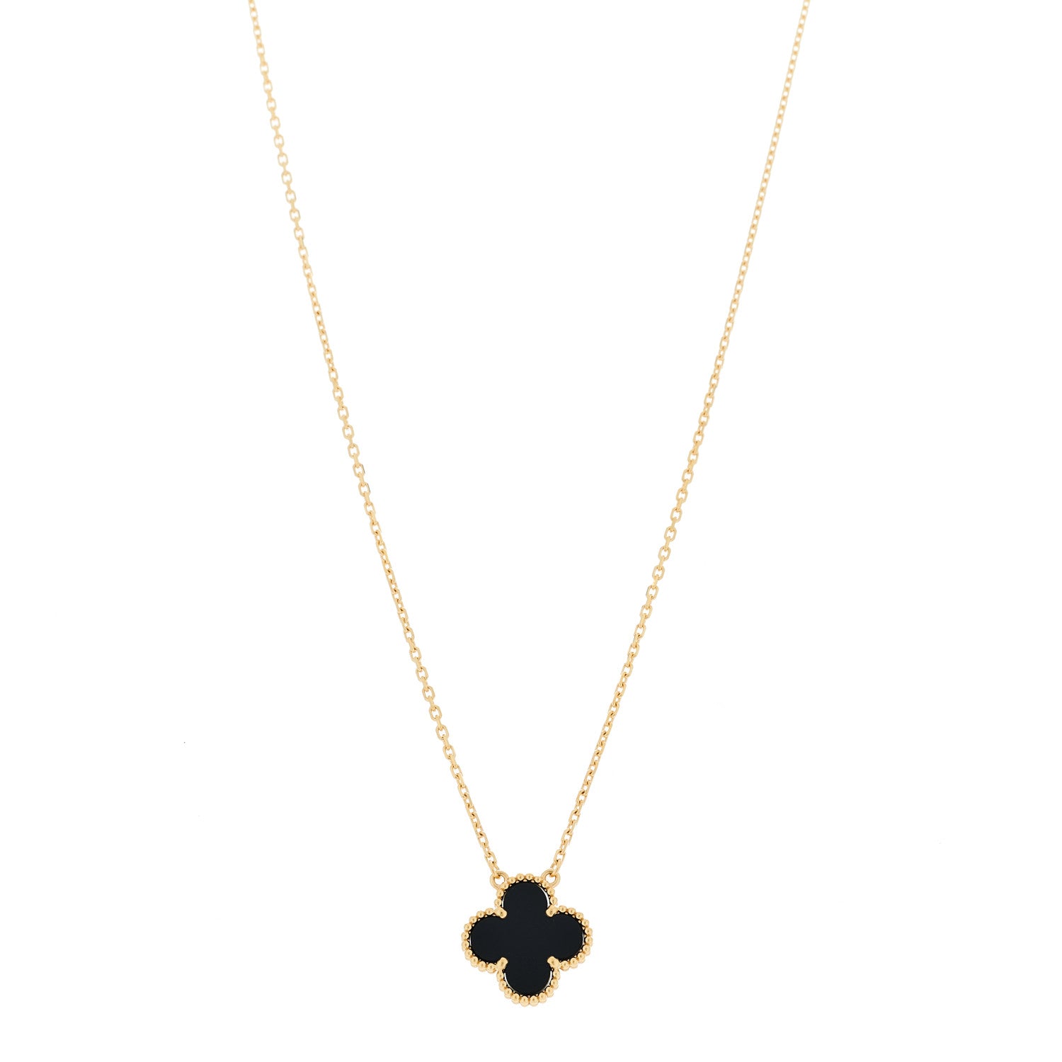 Van Cleef & Arpels VAN CLEEF &amp; ARPELS 18K Yellow Gold Black Onyx Vintage Alhambra Pendant Necklace 1 of 6