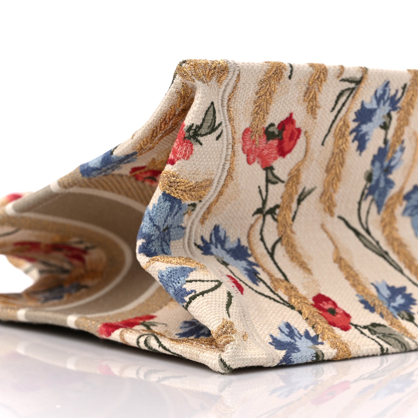 Canvas Embroidered Medium Hibiscus Book Tote Beige Multicolor