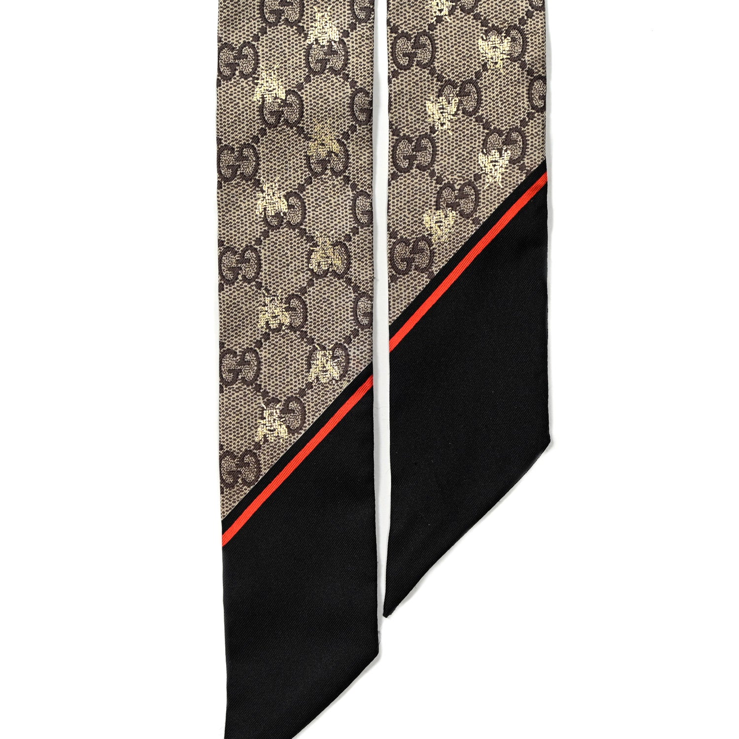 Gucci Silk Twill GG Monogram GG Bee Neck Bow Scarf Black Red 2 of 3