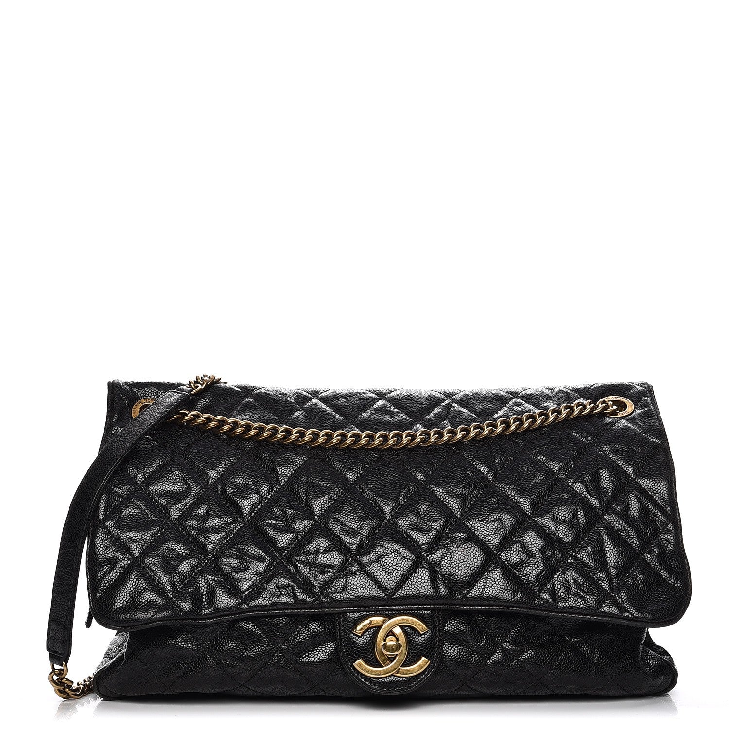 Chanel Crumpled Grained Calfskin Quilted Large Shiva Flap Black 1 of 12