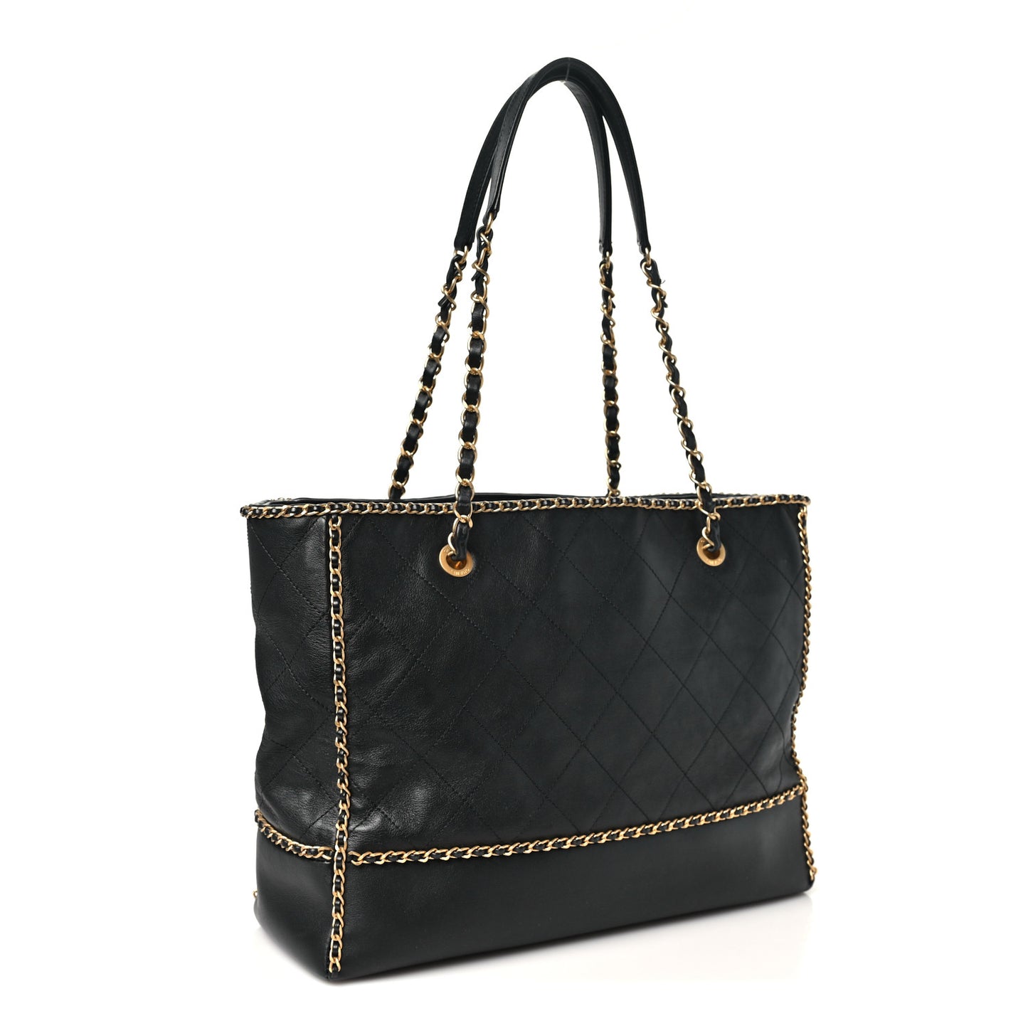 Calfskin Quilted Chain Lines Shopping Tote Black
