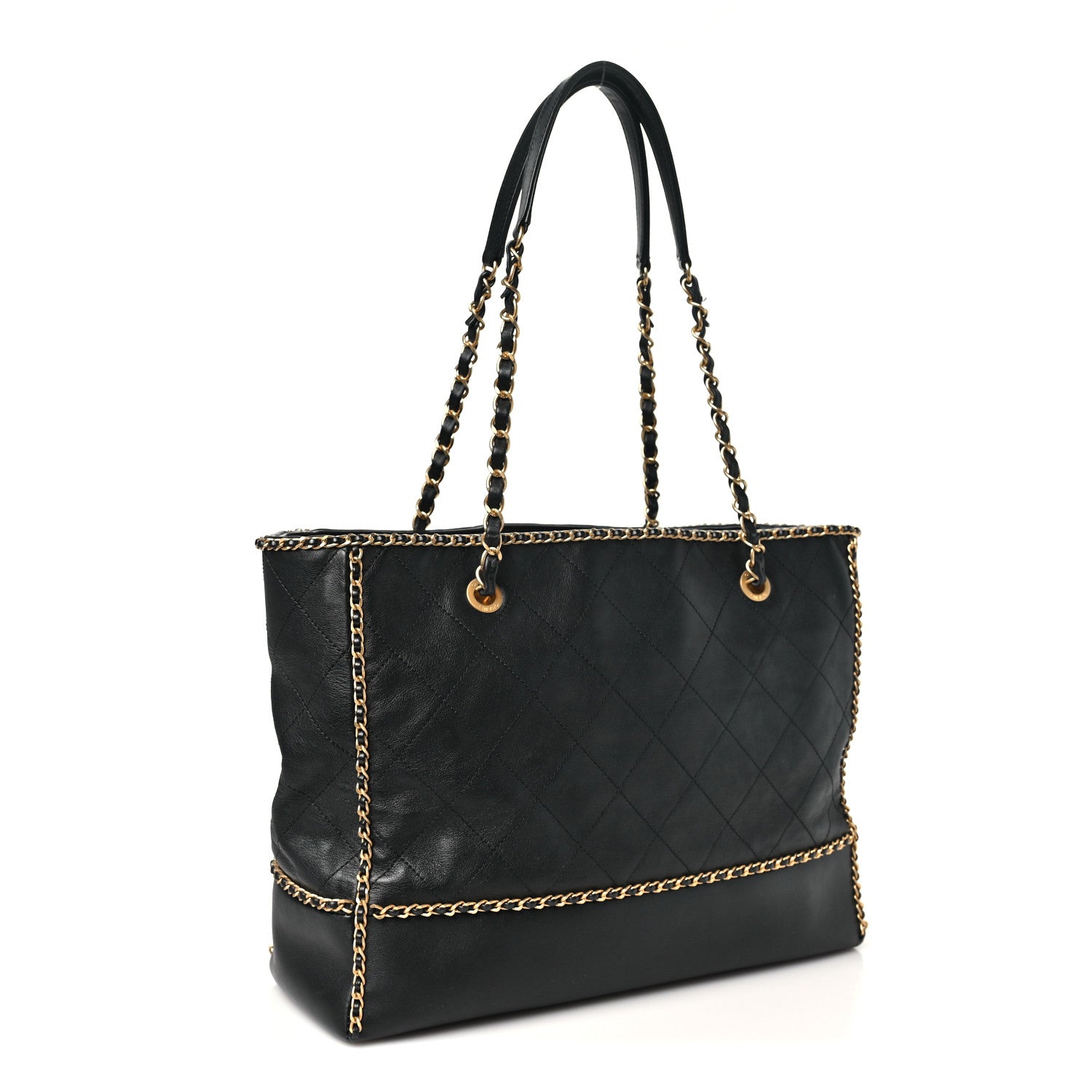 Chanel Calfskin Quilted Chain Lines Shopping Tote Black 3 of 10