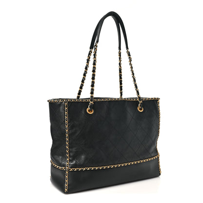 Chanel Calfskin Quilted Chain Lines Shopping Tote Black 3 of 10