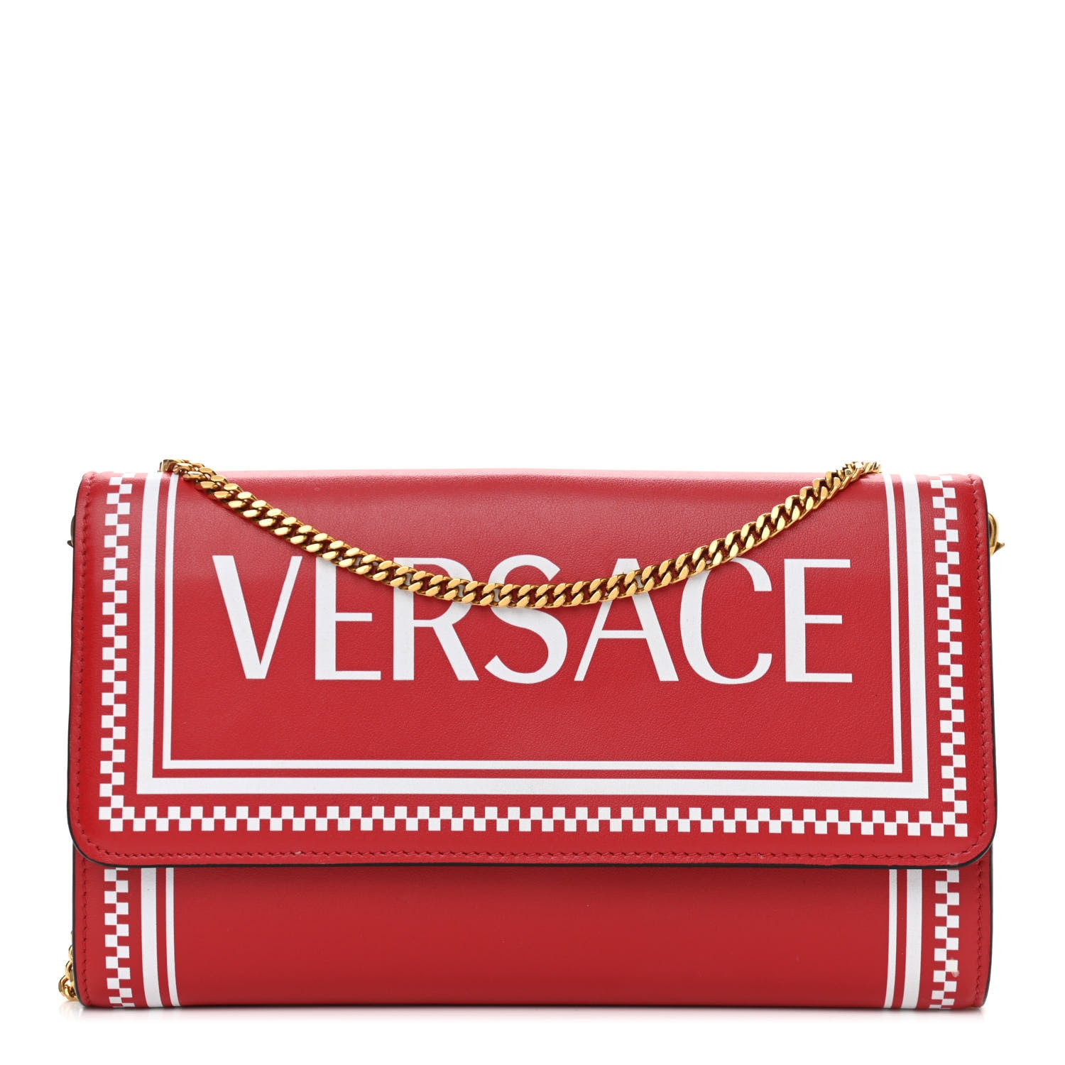 Versace Calfskin 90's Vintage Logo Chain Evening Bag Red 1 of 13