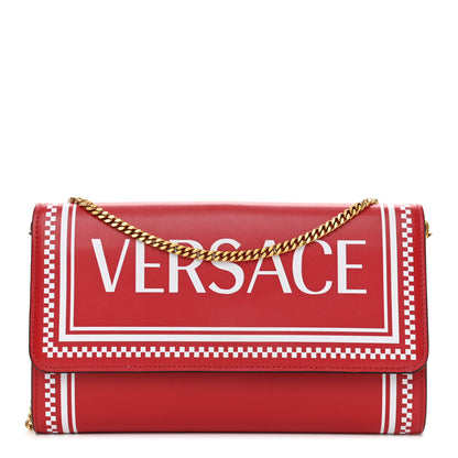 Versace Calfskin 90's Vintage Logo Chain Evening Bag Red 1 of 13