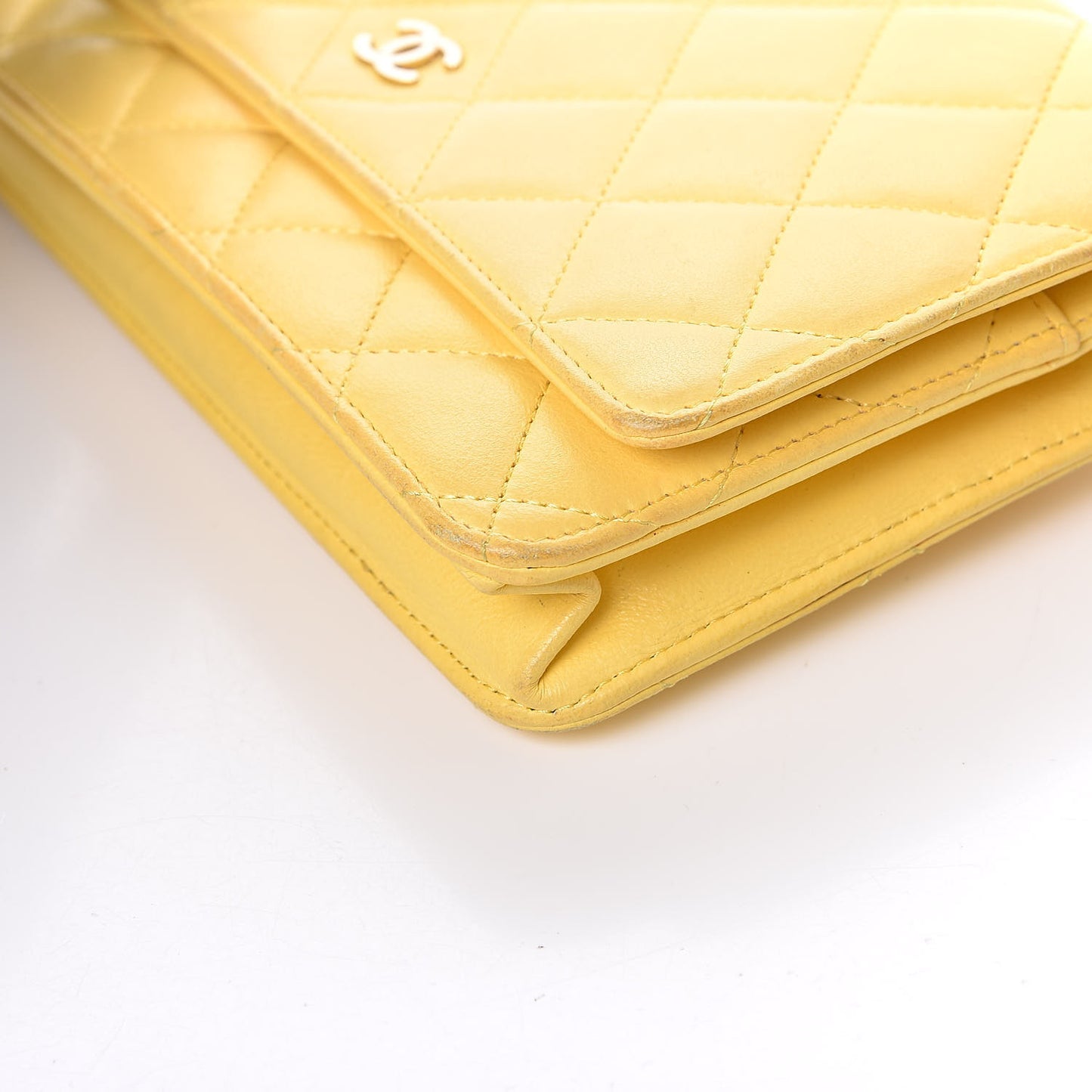Lambskin Quilted Wallet on Chain WOC Yellow