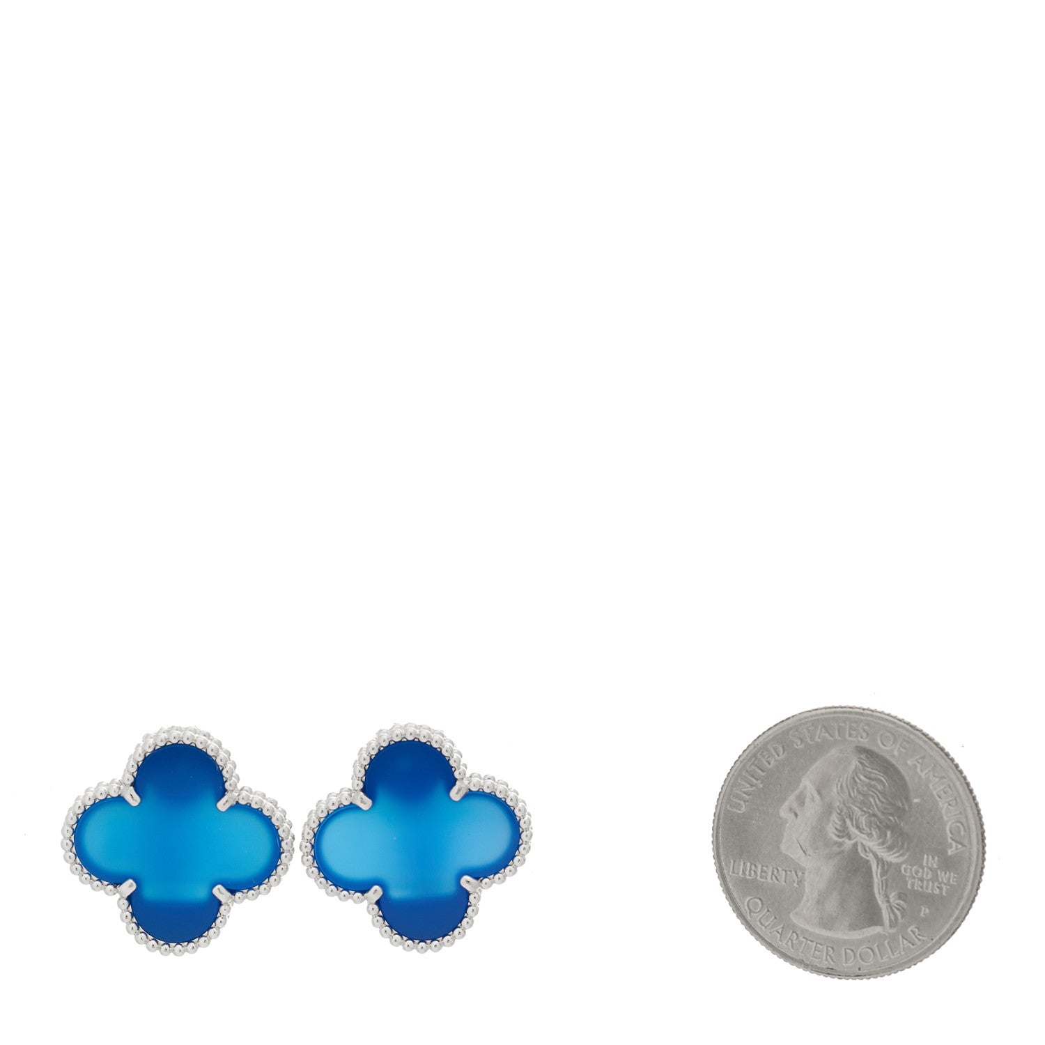 Van Cleef & Arpels 18K White Gold Blue Agate Magic Alhambra Earrings 2 of 5
