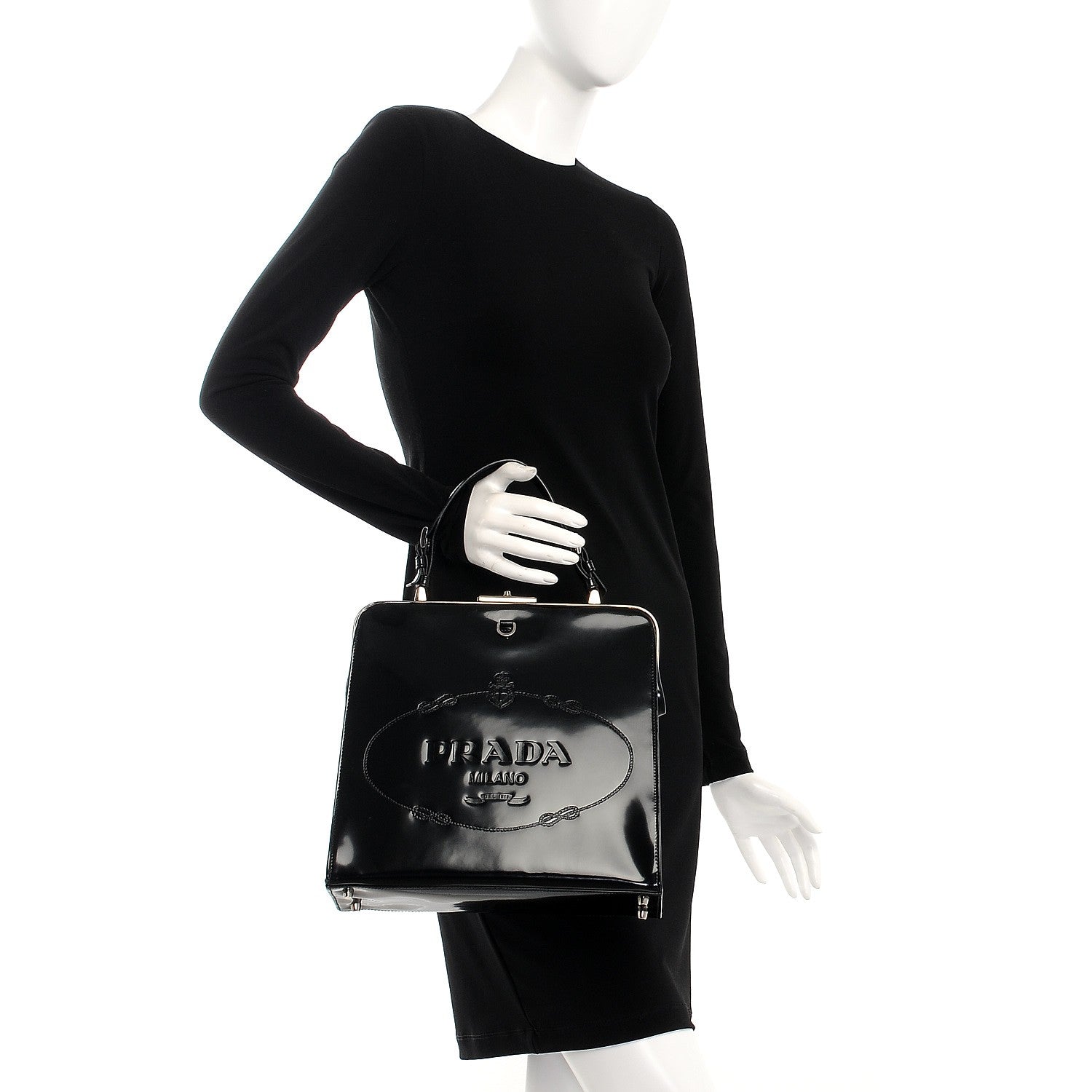 Prada Spazzolato Logo Print Framed Bag Nero Black 2 of 7