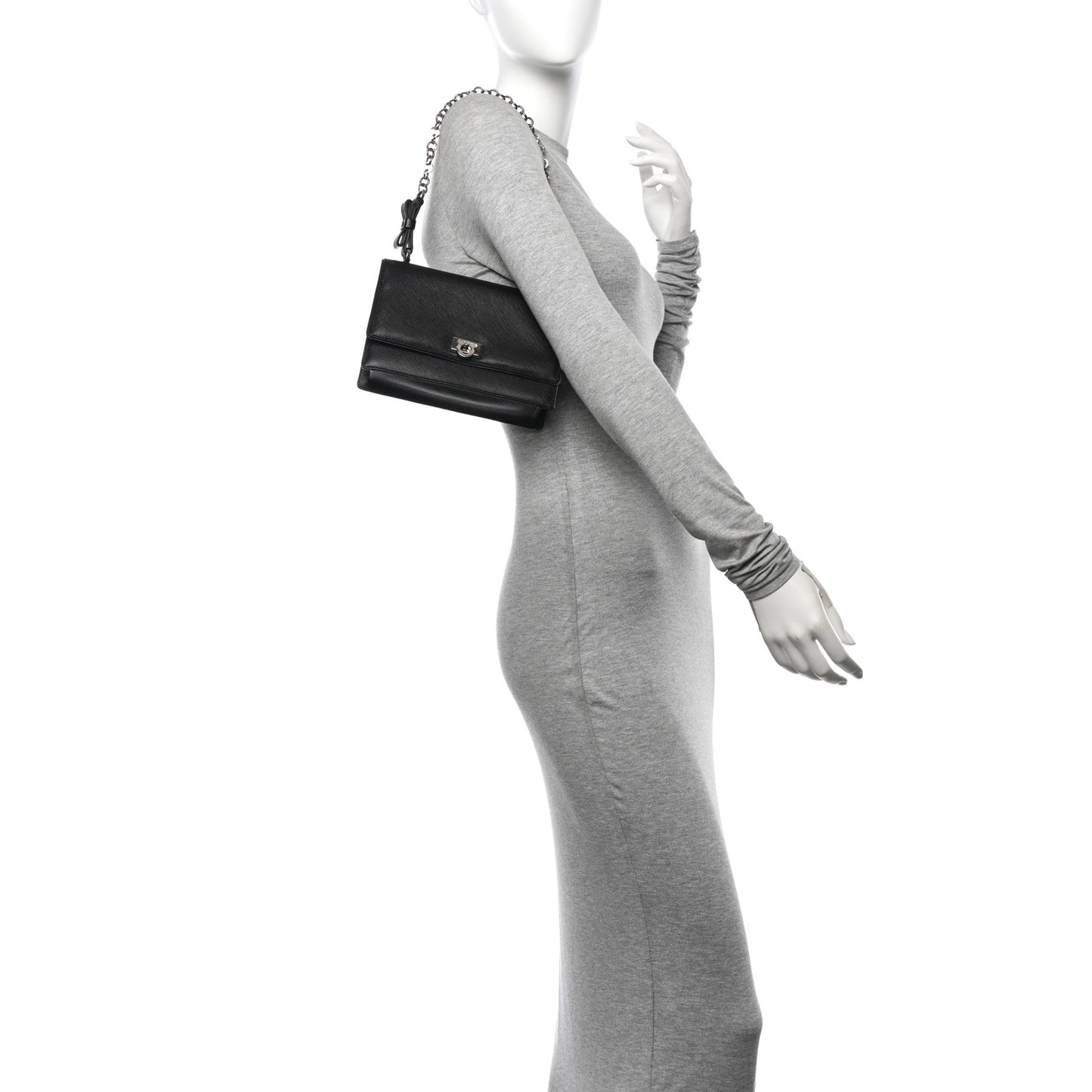 Printed Calfskin Gancini Bow Chain Shoulder Bag Black