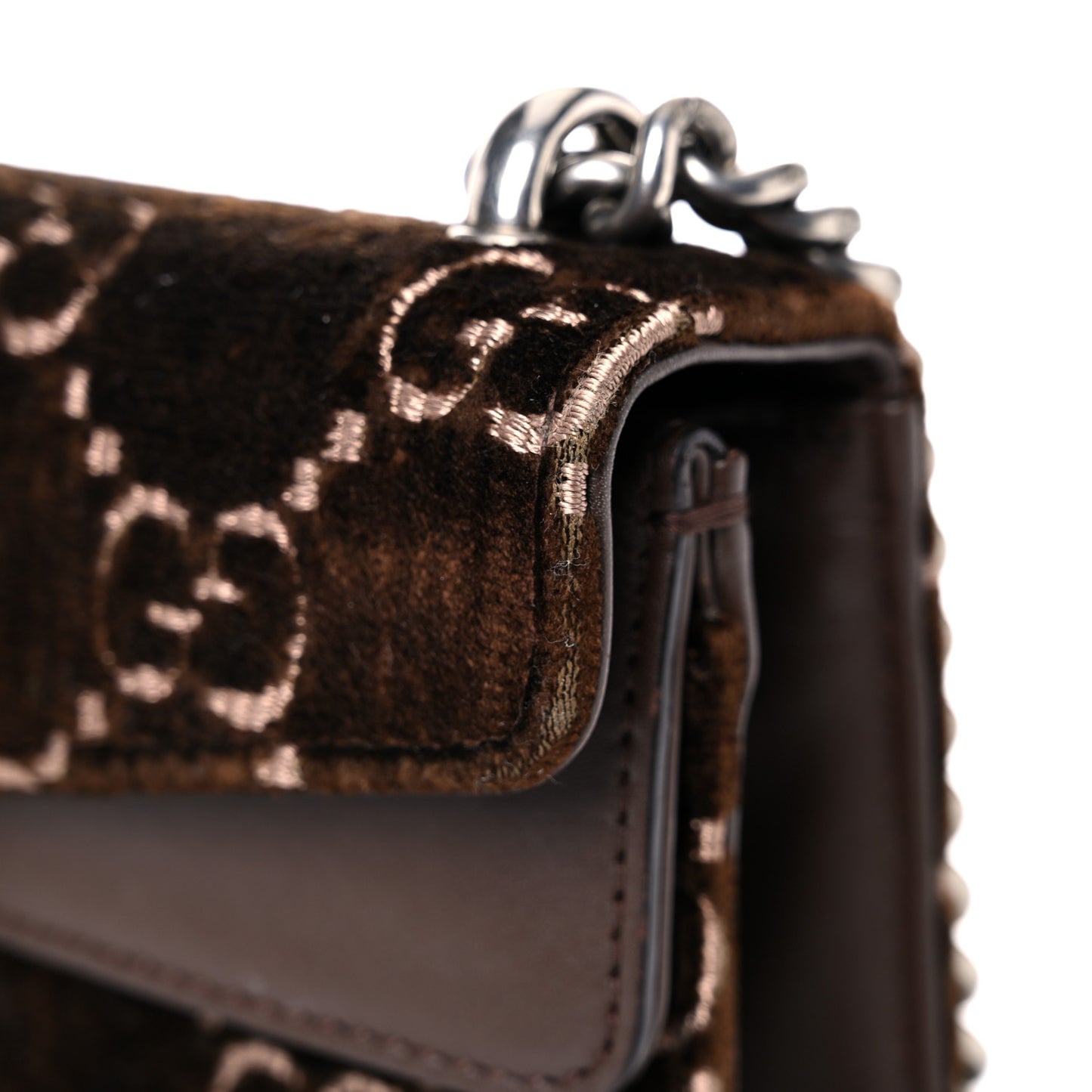 Velvet Moon Calfskin Crystal GG Monogram Small Dionysus Shoulder Bag Brown Vintage Cocoa Black Diamond
