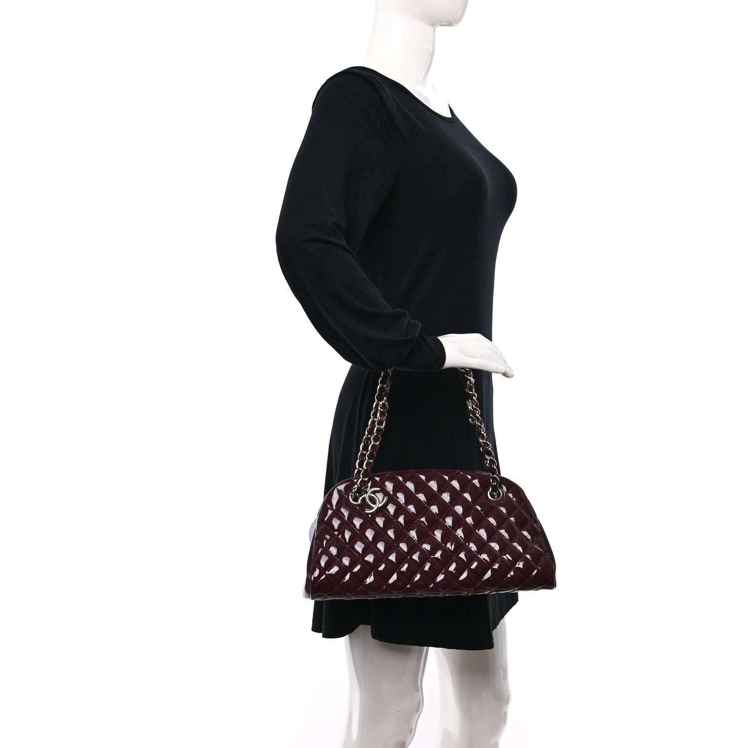 Chanel Patent Quilted Medium Just Mademoiselle Bowling Bag Burgundy 2 of 9