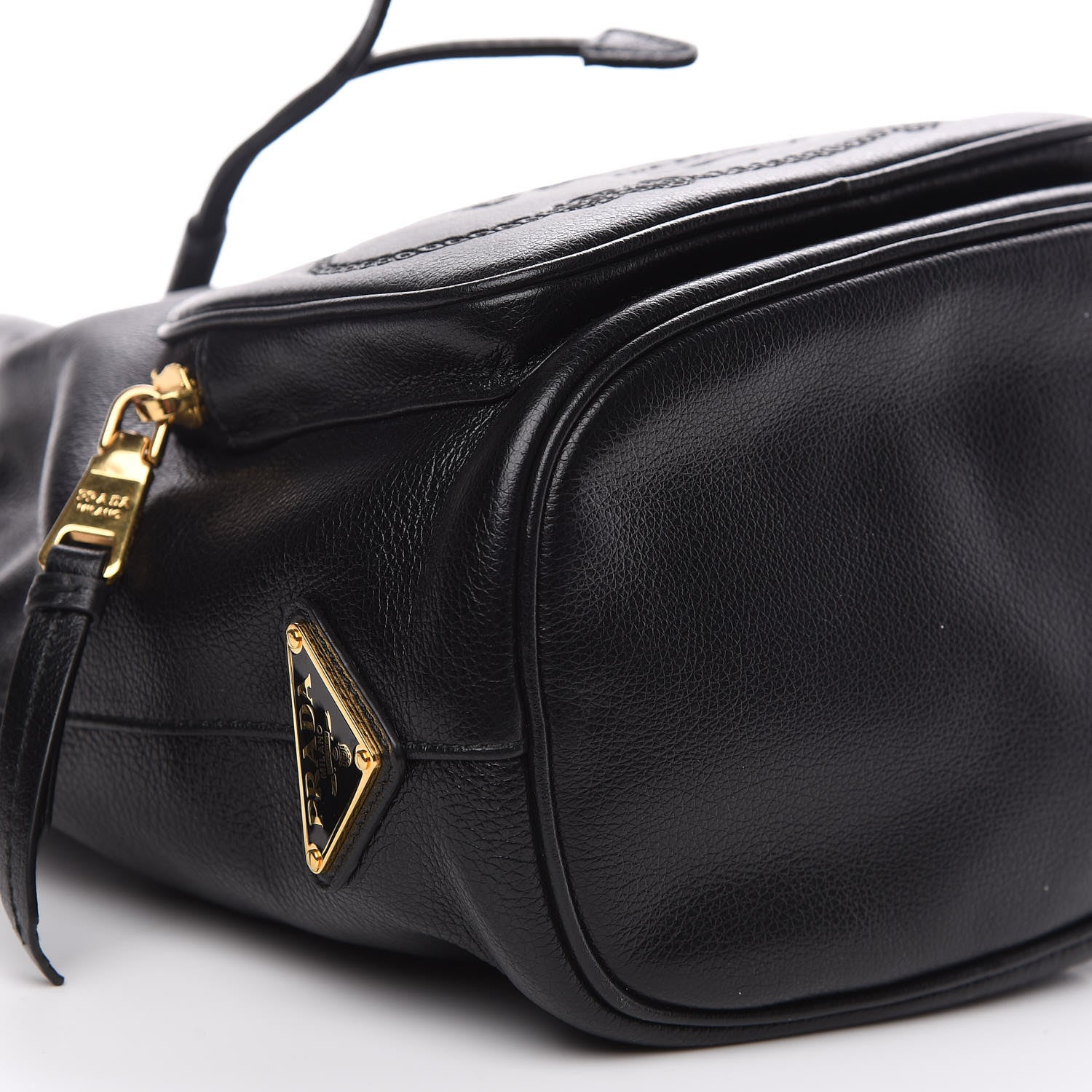 Prada Glace Calfskin Embossed Secchiello Bucket Bag Black 9 of 10
