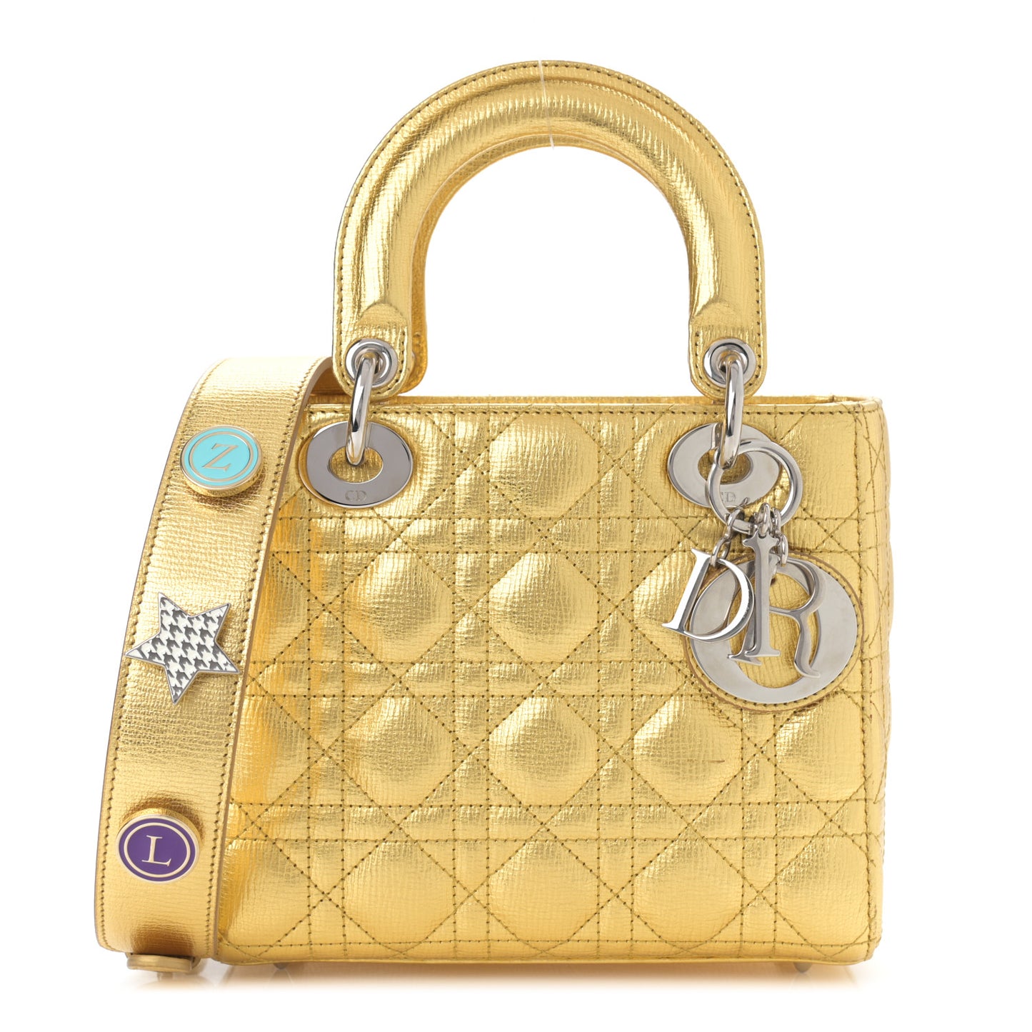 Metallic Grained Calfskin Cannage Small Lucky Badges My Lady Dior Gold